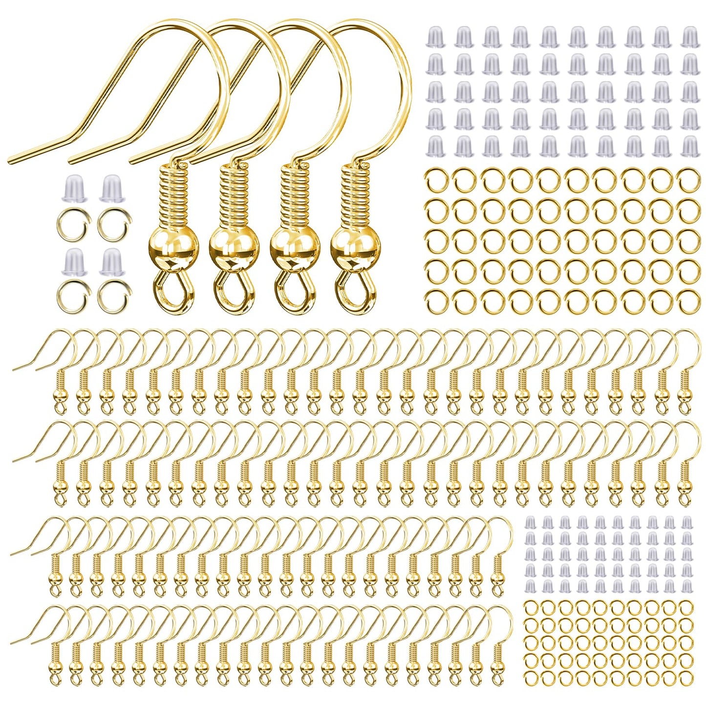 14k Gold Plated Earring Hooks for Jewelry Making, 300 Pcs Hypoallergenic DIY Earring Making Supplies Kit, Upgraded French Ear Fish Hook Earing Findings Wires Parts Hardware Pieces (Gold)