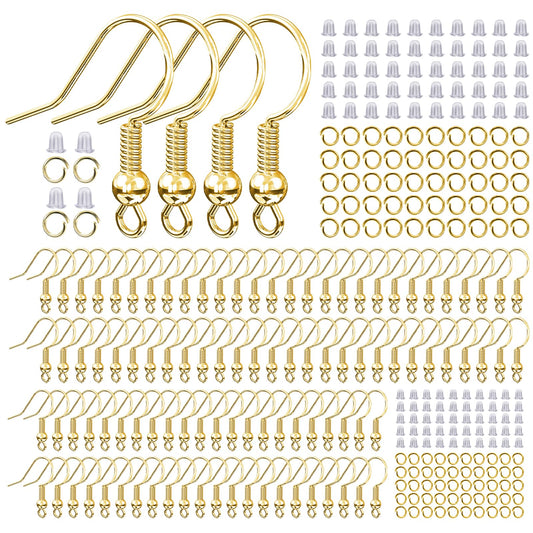 14k Gold Plated Earring Hooks for Jewelry Making, 300 Pcs Hypoallergenic DIY Earring Making Supplies Kit, Upgraded French Ear Fish Hook Earing Findings Wires Parts Hardware Pieces (Gold)