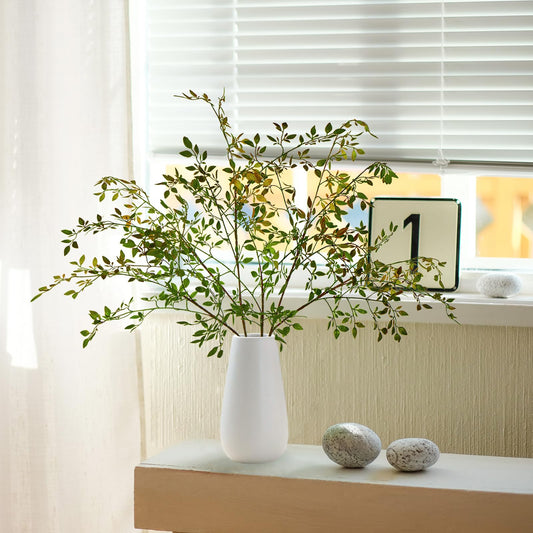 Ttranewsoo Artificial Greenery Stems, 43.3" Nandina Branches Tall Faux Plant Stems for Vase, Greenery Decor Stems Leaves Bunches for Shop Garden Office Home Décor,2Pcs,Orange