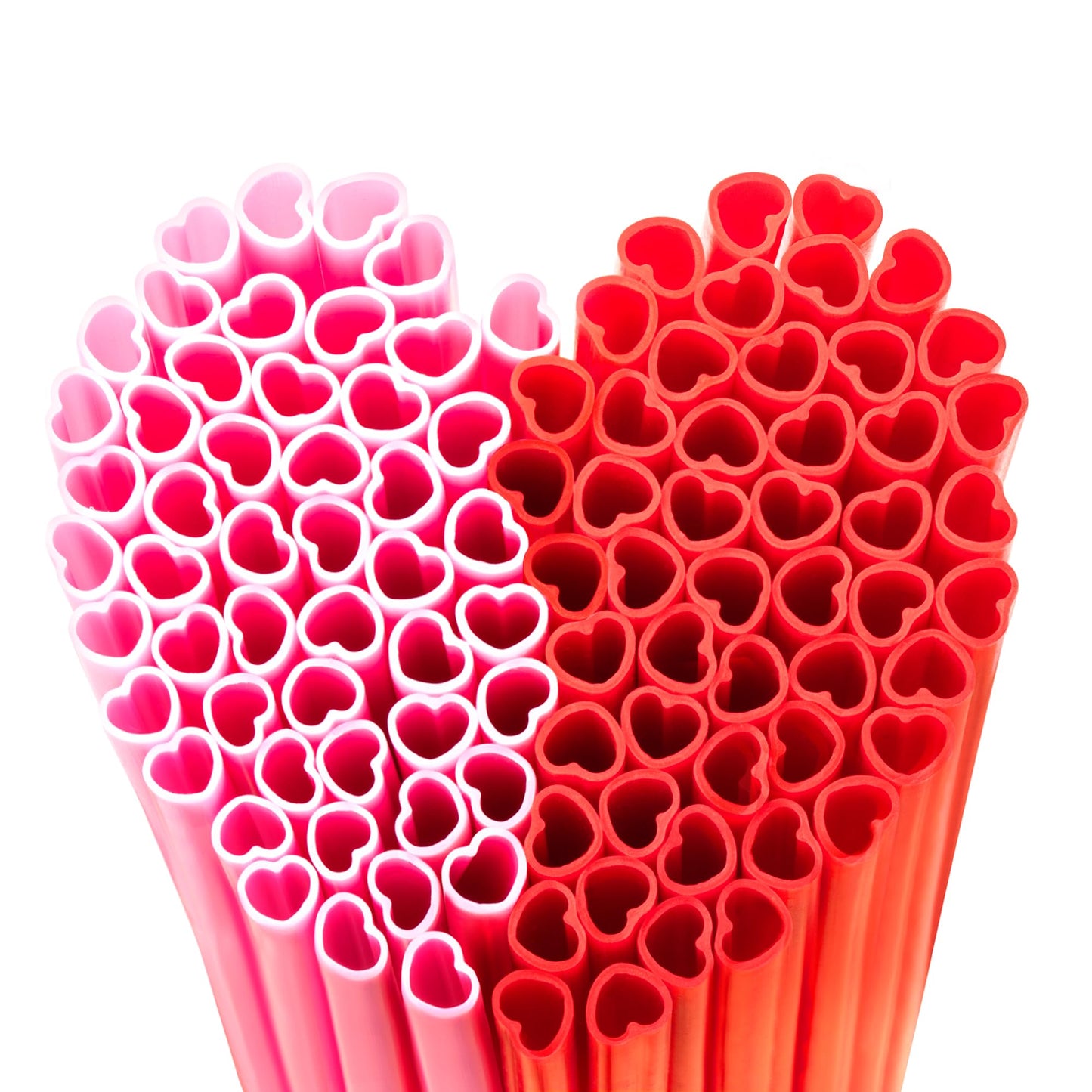 100pcs Heart Straws Bulk 8mm - Individually Wrapped for Valentine's Day Decor, Anniversary & Date Night Supplies (Red&Pink)