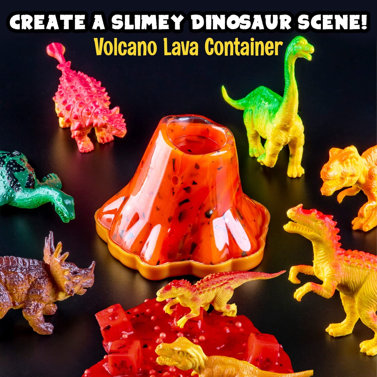 Original Stationery Dinosaur Slime Kit for Boys, DIY Glow-in-The-Dark Slime Set with Lava, Blood & Dino Poop, Fun Sensory Play Activity with Glitter Formula, Gift for Birthdays & Easter