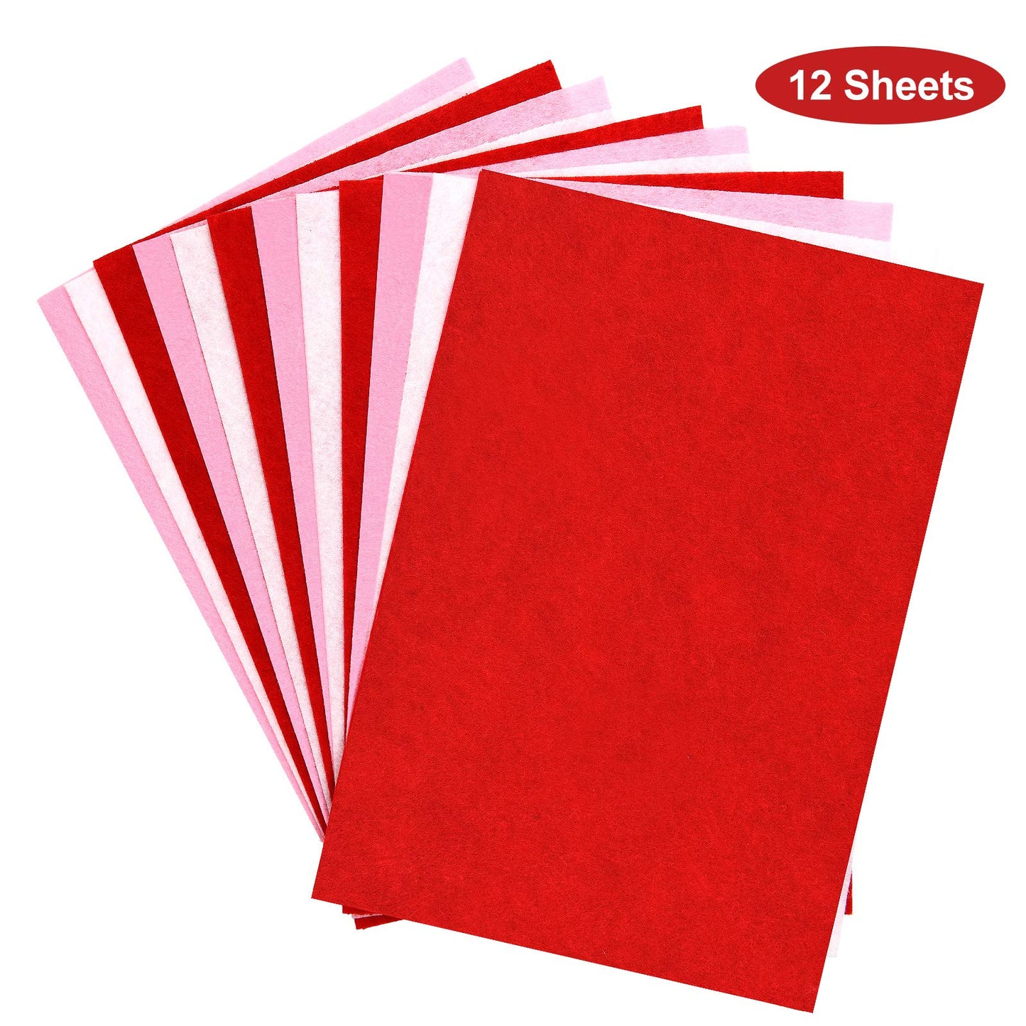 12 Pieces Valentine's Day Red Felt Fabric Pink White Craft Sheets Felt Sewing Fabric Patchwork Wedding DIY Craft Supplies, 11.8 x 8.3 Inches