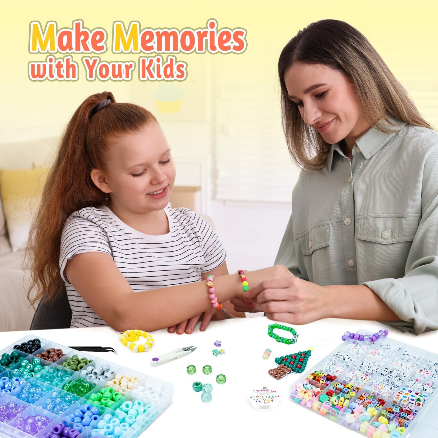 Dowsabel Bracelet Making Kit, 48 Colors Pony Beads Friendship Bracelet Kit Letter Beads Heart Beads for Jewelry Making, DIY Arts and Crafts Gifts Toys for Girls and Adults