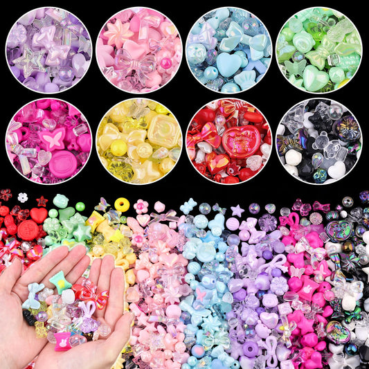 TINKRSTUFF Assorted 400PCS 8 Colors Mixed Acrylic Beads for Bracelet Making, Flower Bow Butterfly GummyBear Aesthetic Bracelet Charms,Cute Beads for Jewelry Making DIY Necklace Keychain Phone Charm