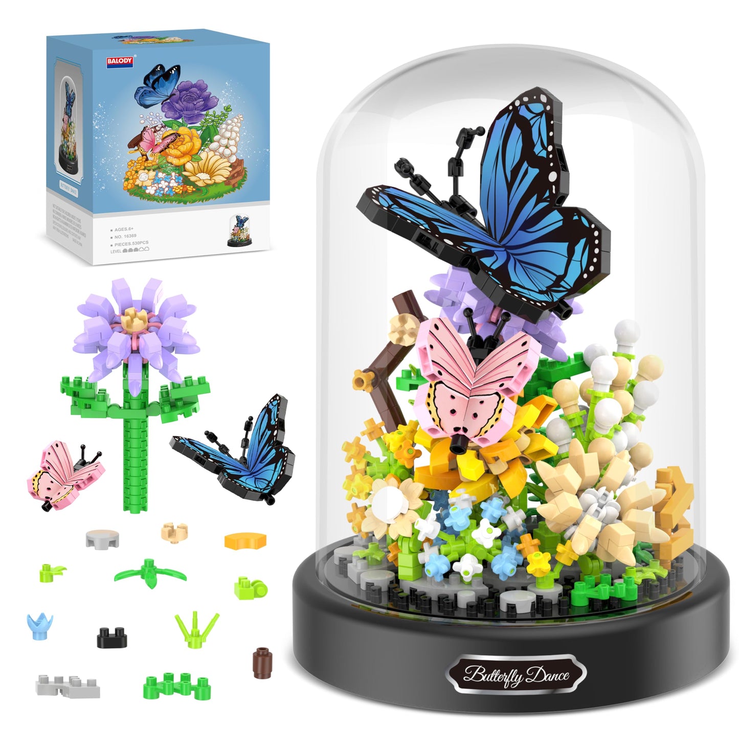 QIFUN Flower Bouquet Building Kit, 530 Pcs Butterfly and Flowers Mini Bricks Building Blocks Sets, Valentines Day Gifts for Her Him Valentine's Day Gifts for Her Mom Women Girlfriends(Butterfly)