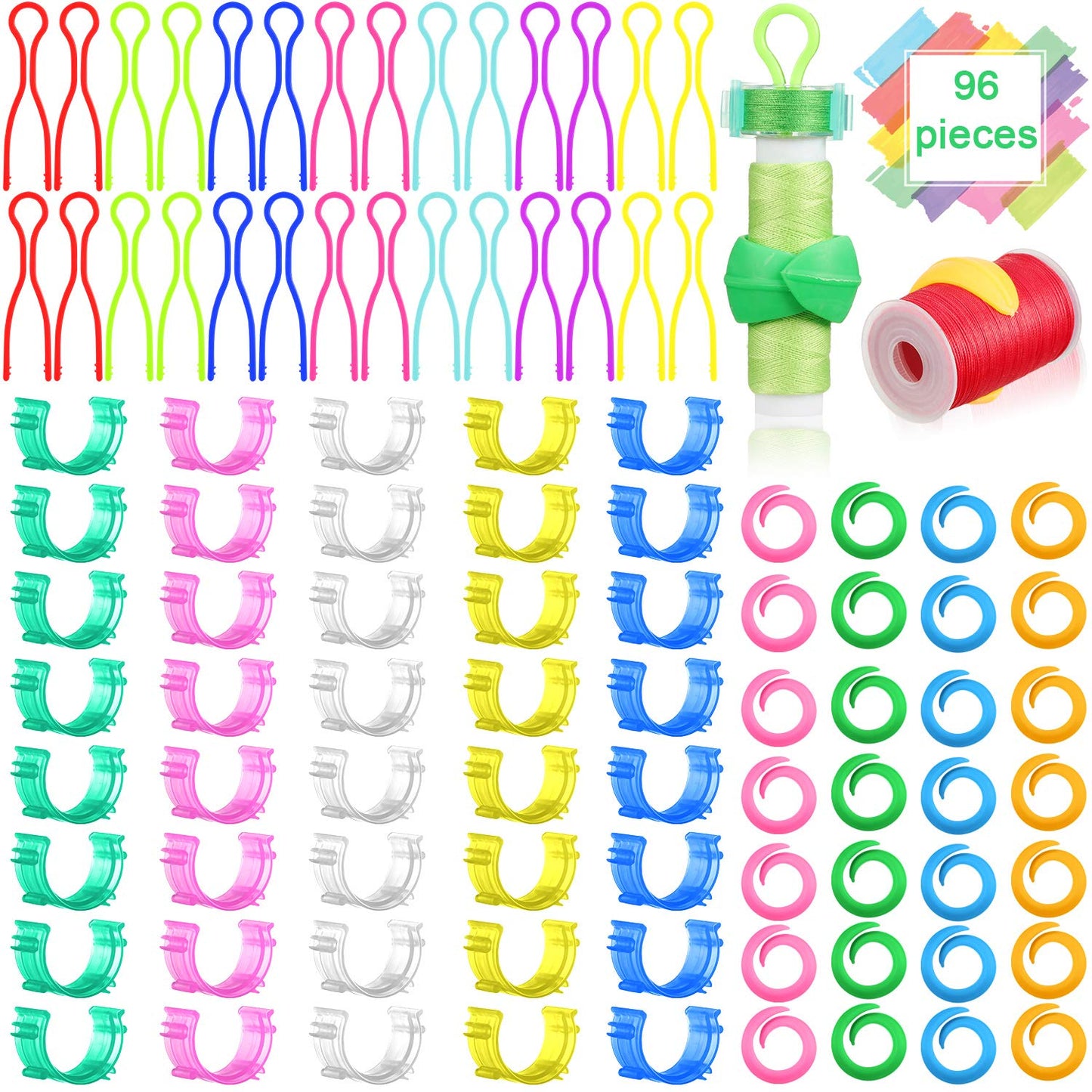96 Pieces Bobbin Thread Buddies Include 40 Pieces Bobbin Clips Holder 28 Pieces Bobbin Thread Spool Huggers 28 Pieces Bobbin Thread Holders Sewing Machine Accessories for Thread Spool Organizing
