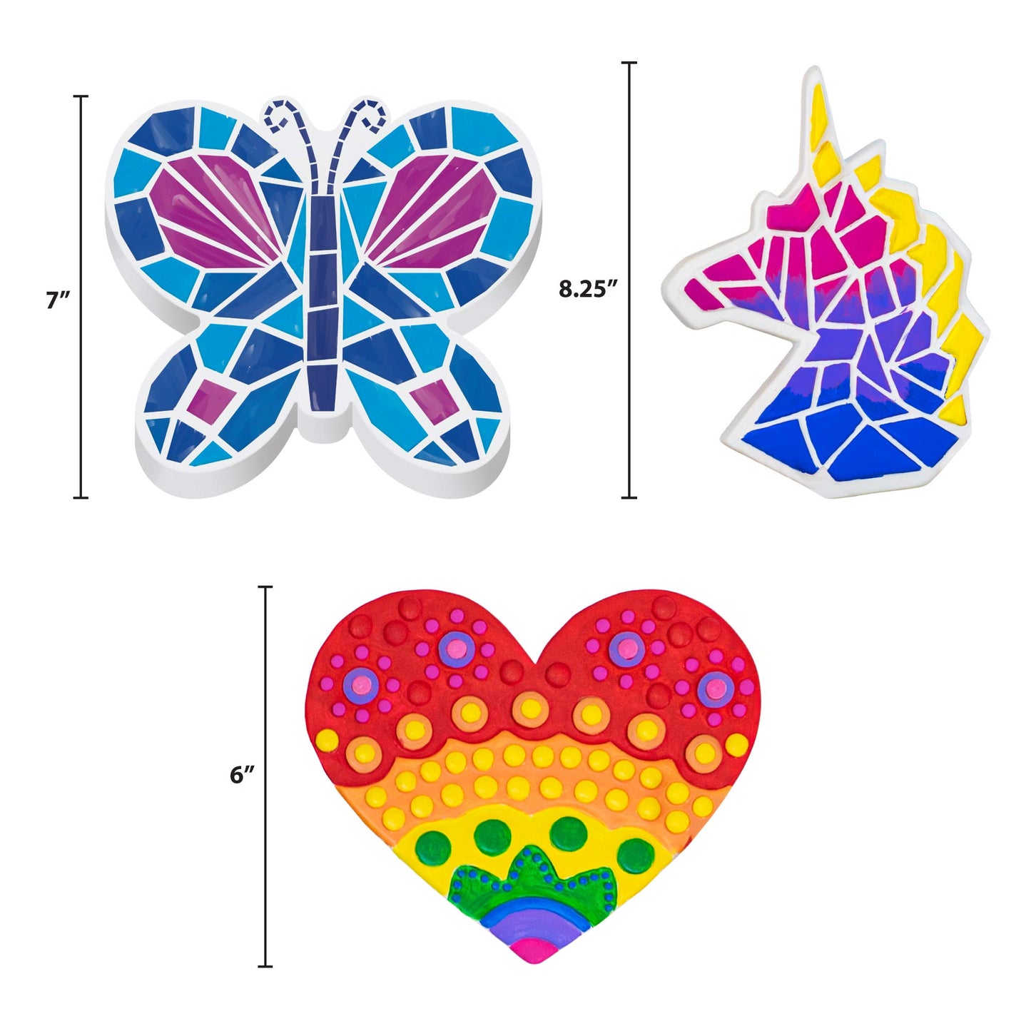Creative Roots Paint Your Own Stepping Stones Multipack with Butterfly, Unicorn, & Heart, 3 Ceramic Stepping Stones (7 Inch Each), 18 Acrylic Paints, 3 Paintbrushes, Ages 8+