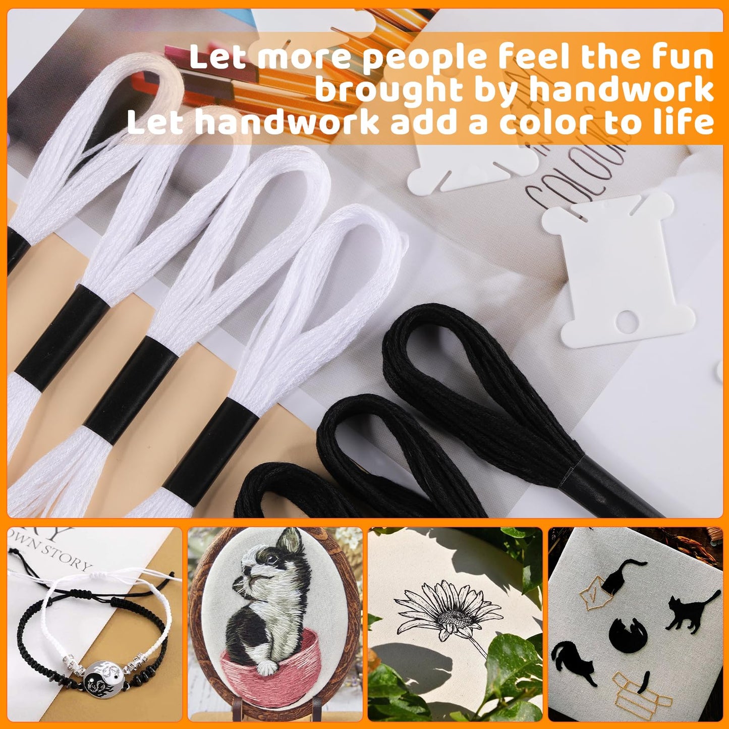 Cross Floss Stitch Thread, Embroidery Cross Floss, Embroidery Thread Floss Set Including Plastic Floss Bobbins, Needle Threader, Hand Sewing Needle for Embroidery