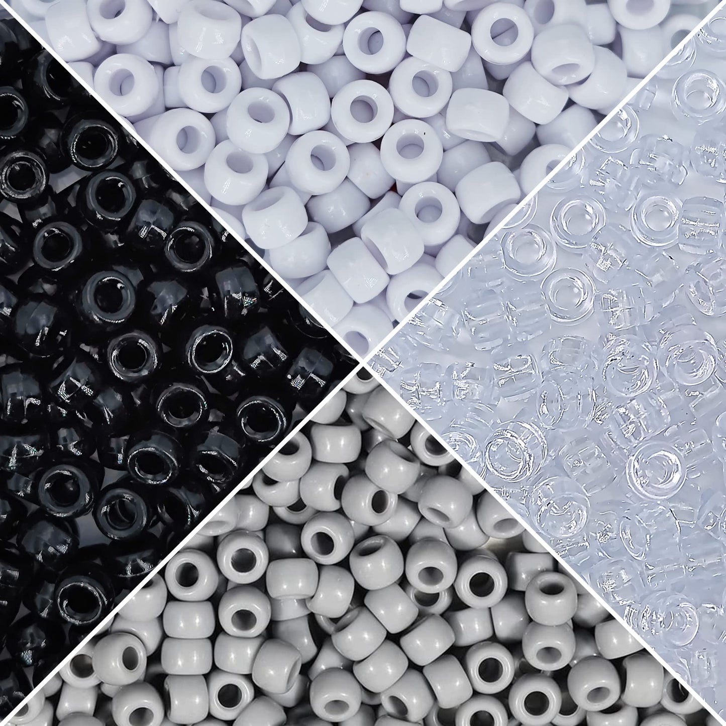 MIIIM 1000PCS 6x9mm Pony Beads Bulk, Black and White Kandi Beads for Bracelets Making Kit, Hair Braids Crafts for Jewelry Making (Neutral)