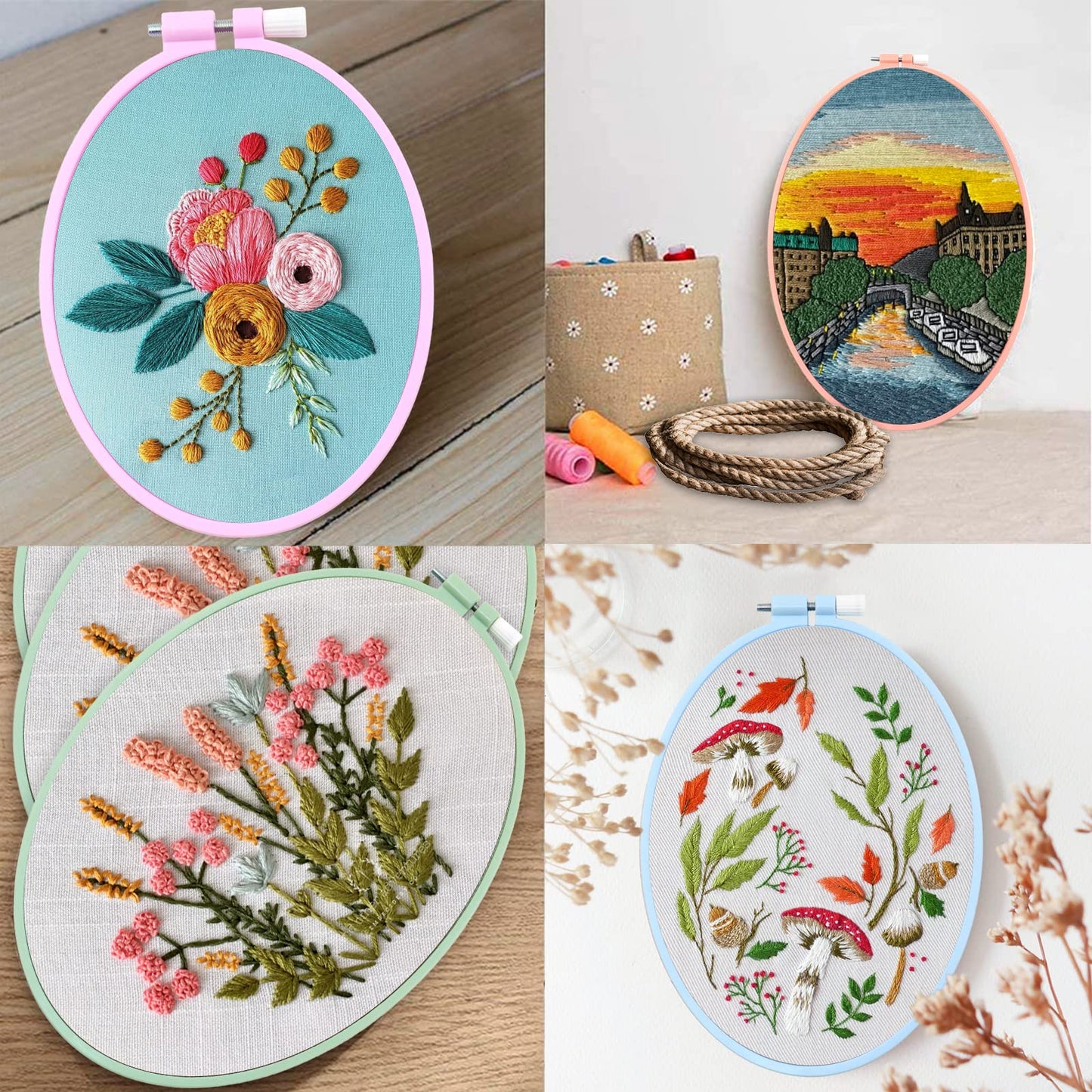 5 Pcs 5 Size Oval Embroidery Hoops, ABS Plastic Embroidery Hoops Cross Stitch Hoops Embroidery Frames for Sewing, Needlework, Embroidery Projects (Size-11.4", 9.6", 7.5", 5.7",3.9")