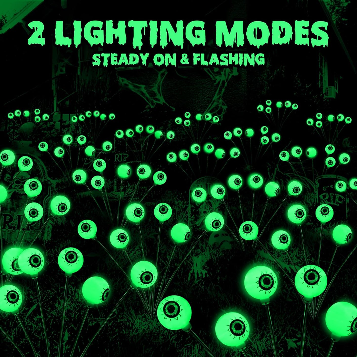 2 Packs Solar Halloween Stake Lights for Outdoor Halloween Decorations, 2 Modes Scary Eyeball Solar Halloween Pathway Lights, Waterproof Outdoor Halloween Decor Lights for Yard Patio Pathway