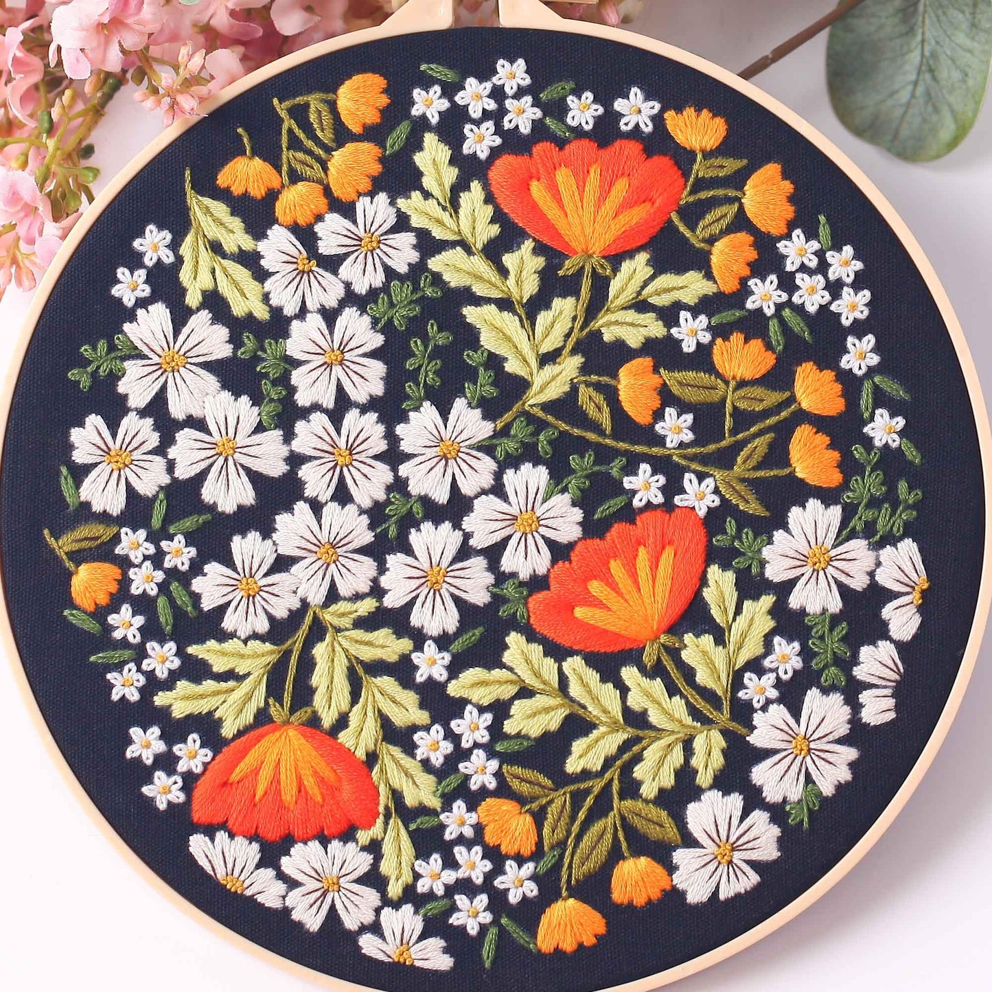 REEWISLY 3Pcs Embroidery Starter Kit with Patterns and Instructions, DIY Adult Cross Stitch Kits Beginner, Including 3 Plastic Embroidery Rings, 1 Scissors, Colored Threads and Needles