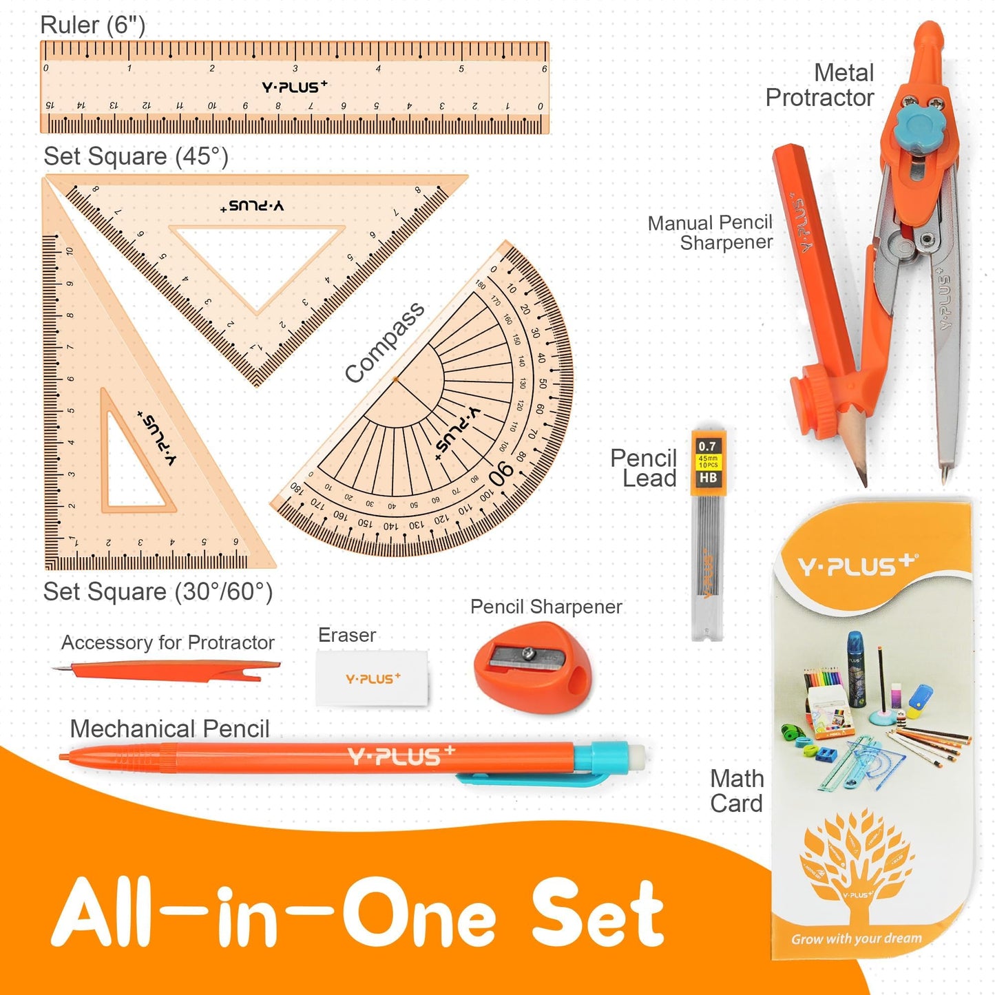 Geometry Set for Students, Math Protractor Compass with Rulers, Box of Protactor Kit for Class Supplies and School, 12 Pcs