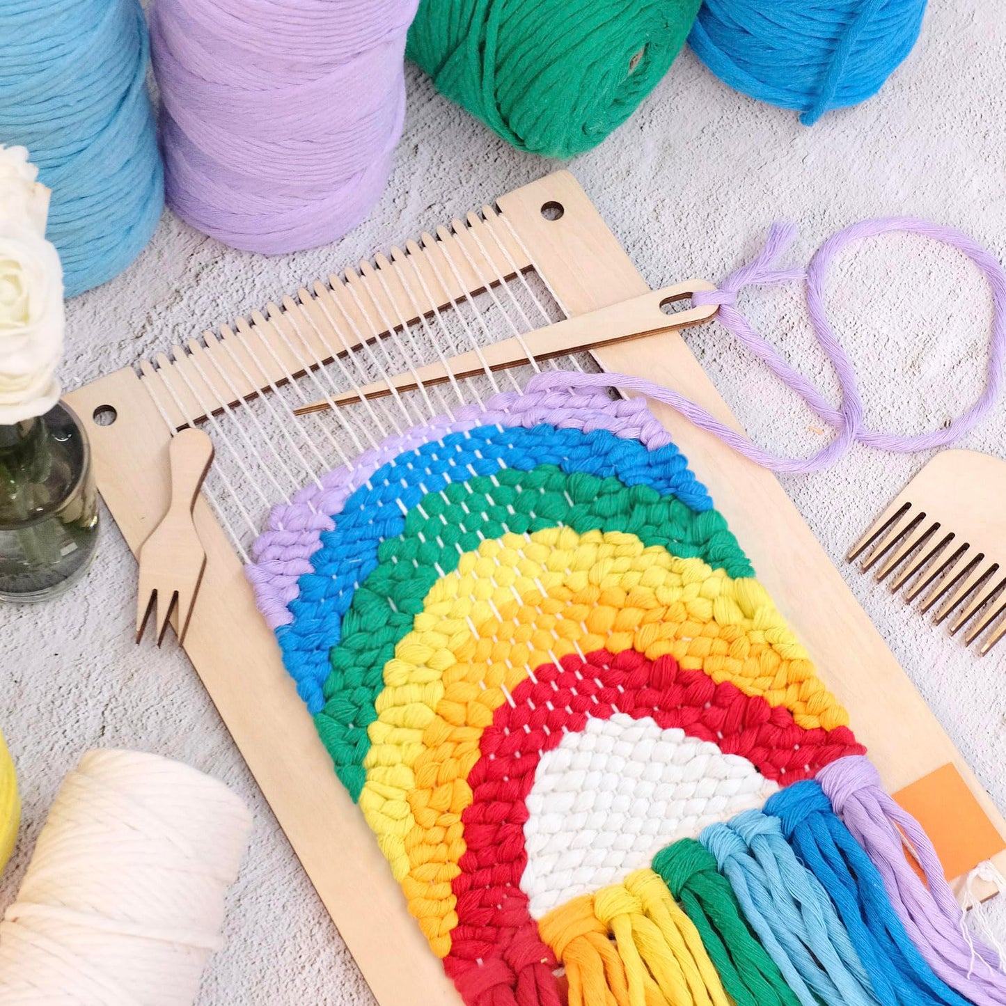 HAND U JOURNEY Rectangle Weaving Loom Kit 7.9''x11.8'' and 5.3''x7.8'', 2 Set with Weaving Tools and 16 Pages Instruction Book-Size M