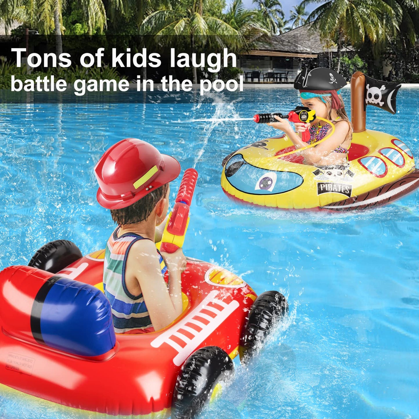 Inflatable Pool Floats Kids with Water Gun, Pirate Ship Pool Floats for Toddlers, Blow Up Pool Toys for Kids Ages 4-8, Summer Fun Boat Shaped Water Toys Swimming Floaties for Boys and Girls