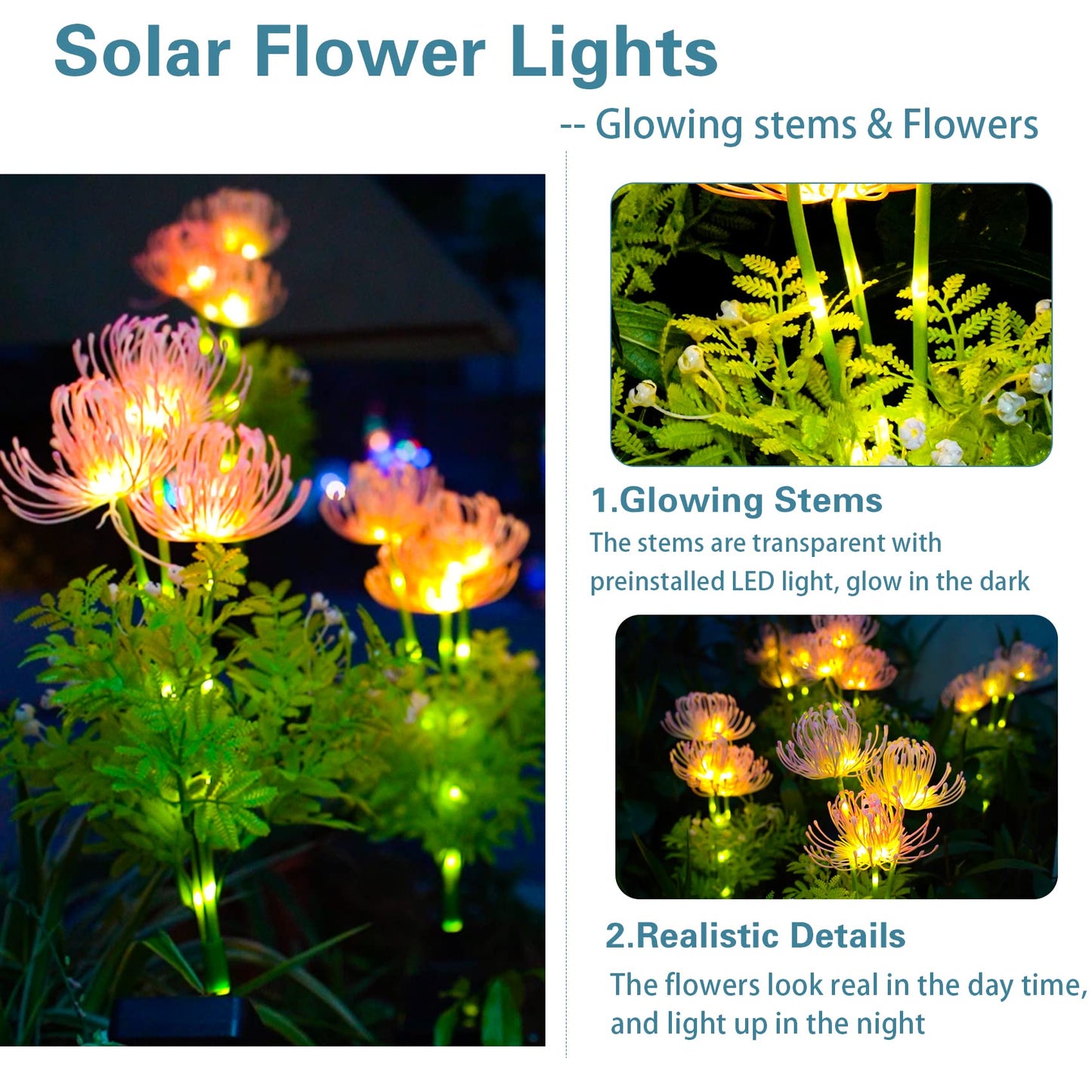 DooYard Solar Garden Lights, Solar Flowers Lights with Glowing Flowers & Stems, Upgraded Solar Panel, Solar Lights Outdoor for Garden Decoration,Yard Decor and Gift for Mother (2 Pack)