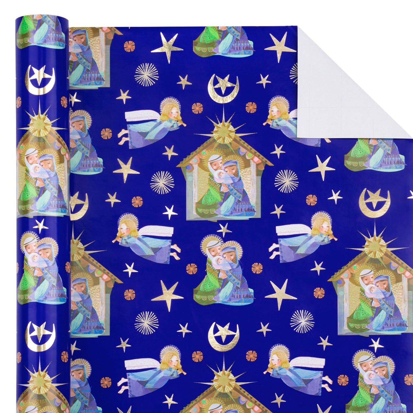 Christmas Wrapping Paper - Mini Roll - 17 Inch x 33 Feet - Blue Little Angel Wrapping Paper for Christmas, Holiday, Party Celebration