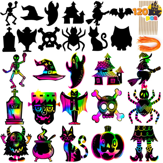 36 Pcs Halloween Rainbow Scratch Paper Art Crafts for Kid, Halloween Party Favors, Scratch Off Cards with 18 Designs for Party Supplies, Classroom Activities Game Goodies Gifts (Age 3+)