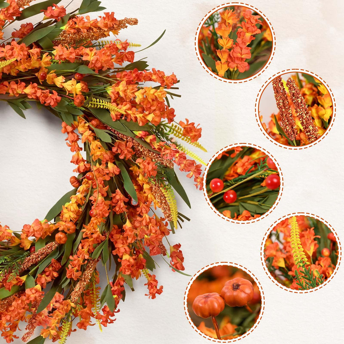 Waipfaru 24 Inch Fall Wreaths for Front Door Outside