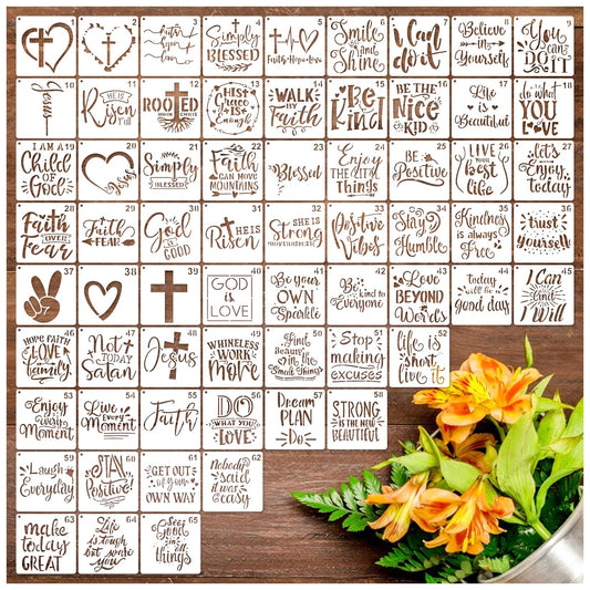 Small Stencils for Painting on Wood Reusable, 3 Inch Reusable Stencil for Craft Ornament Paint Template Stencils for Wall Card Rock Wood Signs Coasters Canvas Home Decor (Bible Words)