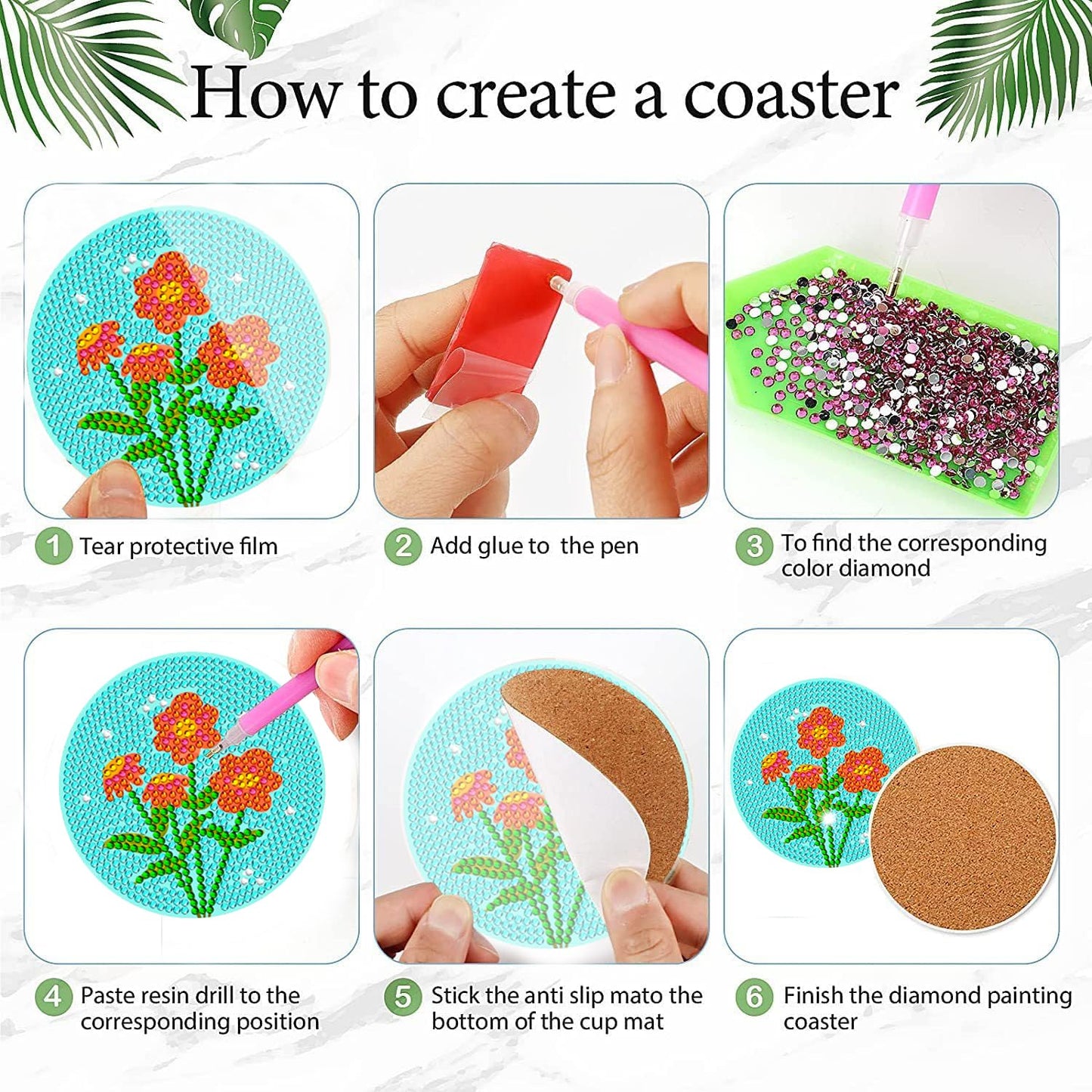 8 Pcs Diamond Painting Coasters Diamond Art Coasters Small Diamond Painting Coasters Kit for Beginners, Adults & Beginner Diamond Art Kits for Adults, for a Gift Craft Supplies diamond art coasters