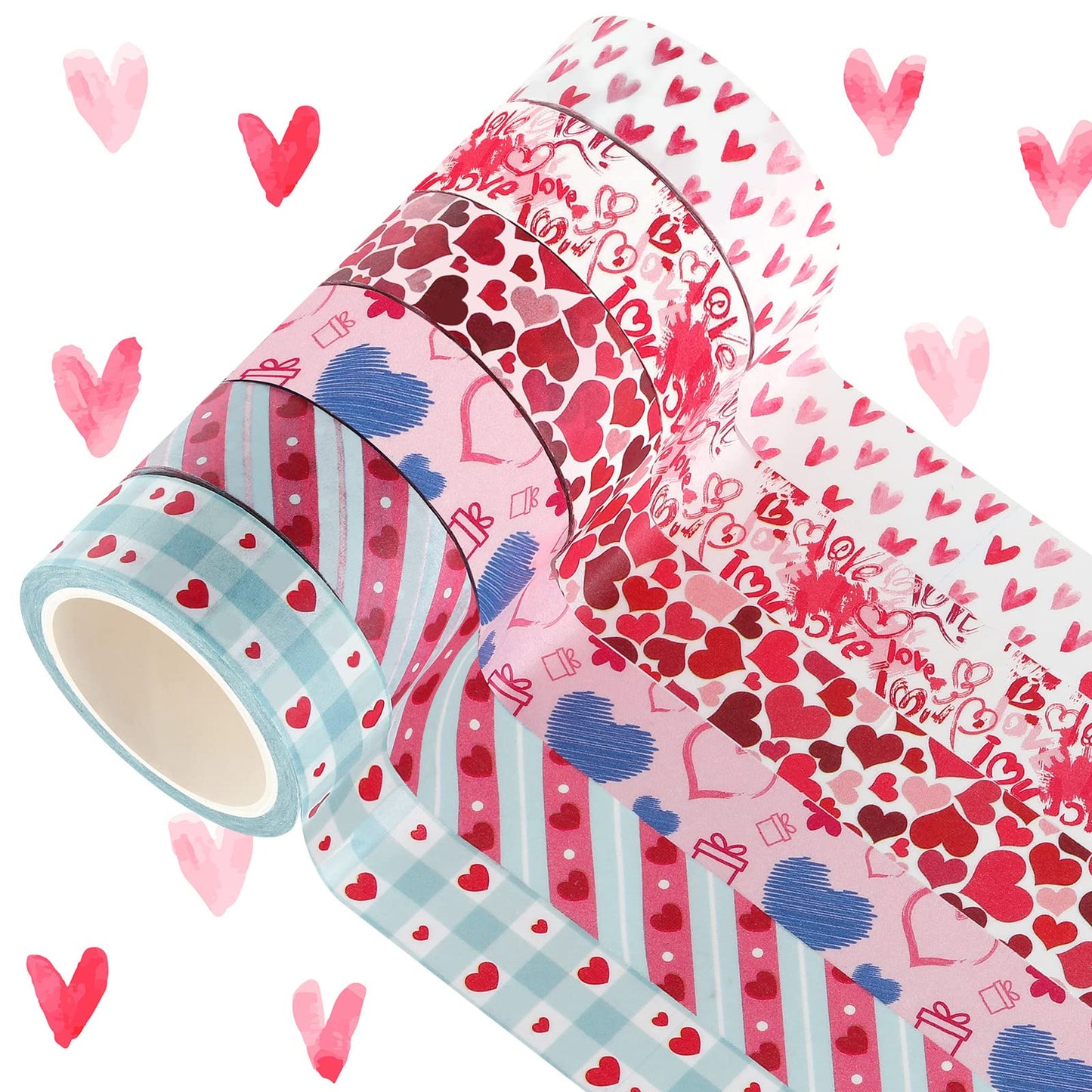 6 Rolls Valentine Day Washi Tapes Valentine Stickers for Sweet Color Cute Stickers for Crafts Love Heart Labels for Wedding(Love Style)