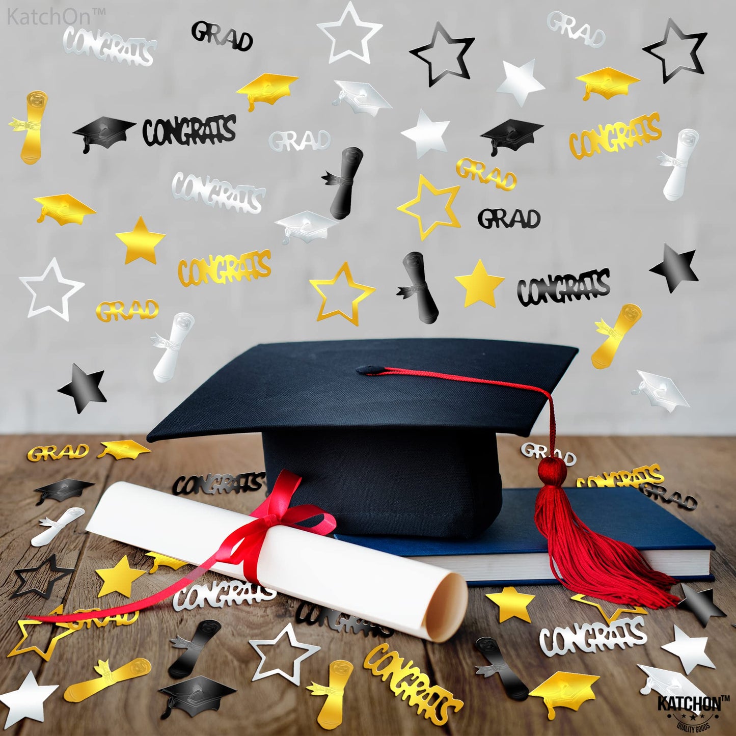 Black and Gold Grad Graduation Decorations 2026 - Pack of 1000, Congrats Grad Graduation Confetti 2026 | Grad Confetti Class of 2026 for Black and Gold 2026 Graduation Decorations, KatchOn