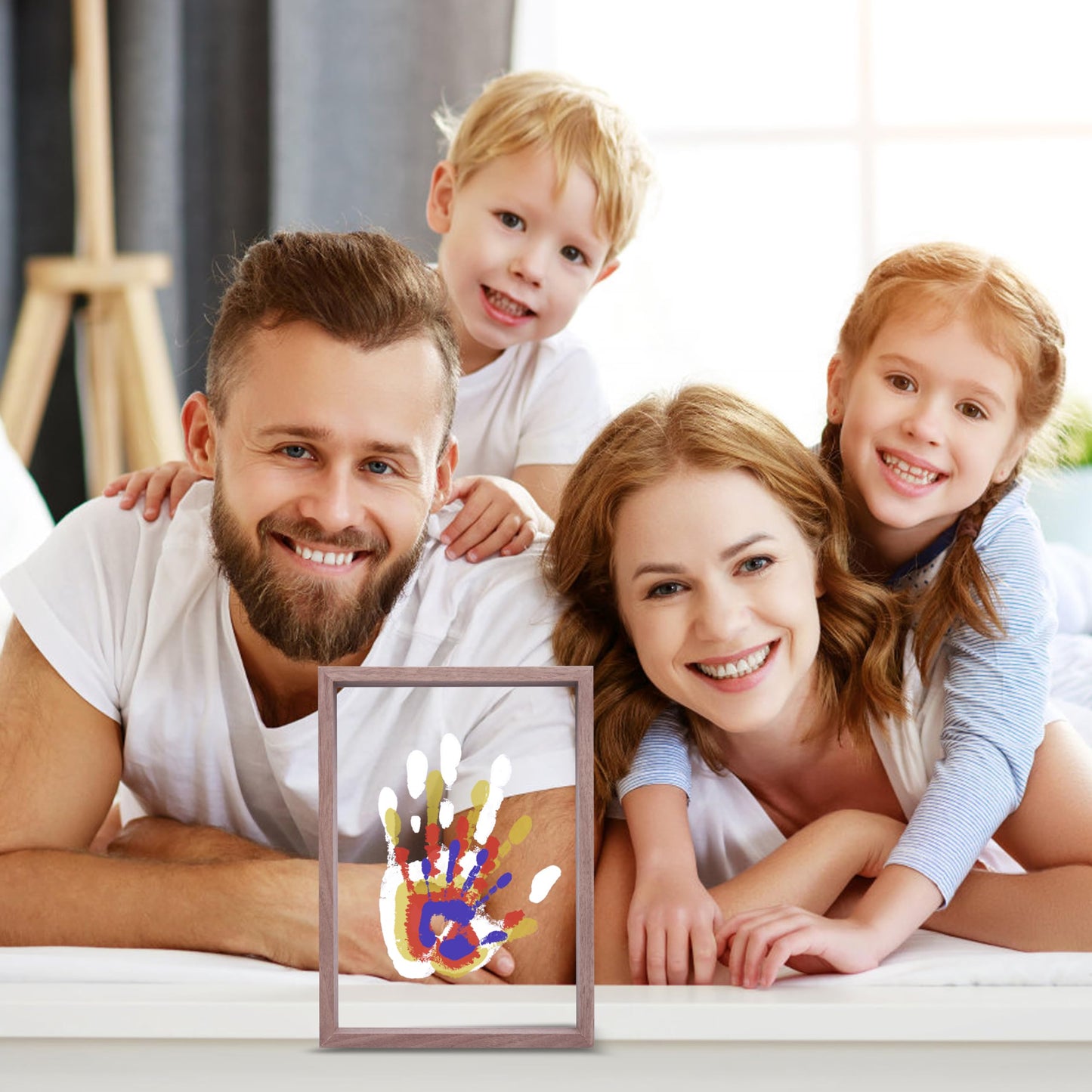 CHERRY CHEERS Family Handprint Kit, DIY Craft Keepsake Wooden Frame, Endless Gift Set, Non-Toxic Paints, Transparent Sheets (Brown)