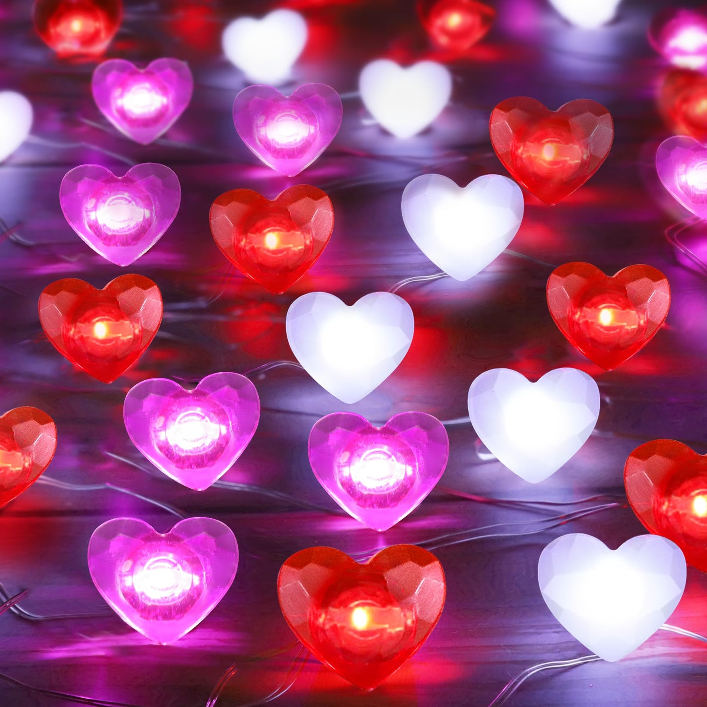 2 Pack Valentines Day Decor 20FT 60 LED Heart Twinkle Fairy Lights Battery Operated, 8 Modes Romantic Red Pink White Heart String Lights Valentines Decorations for Home Party Bedroom Wedding