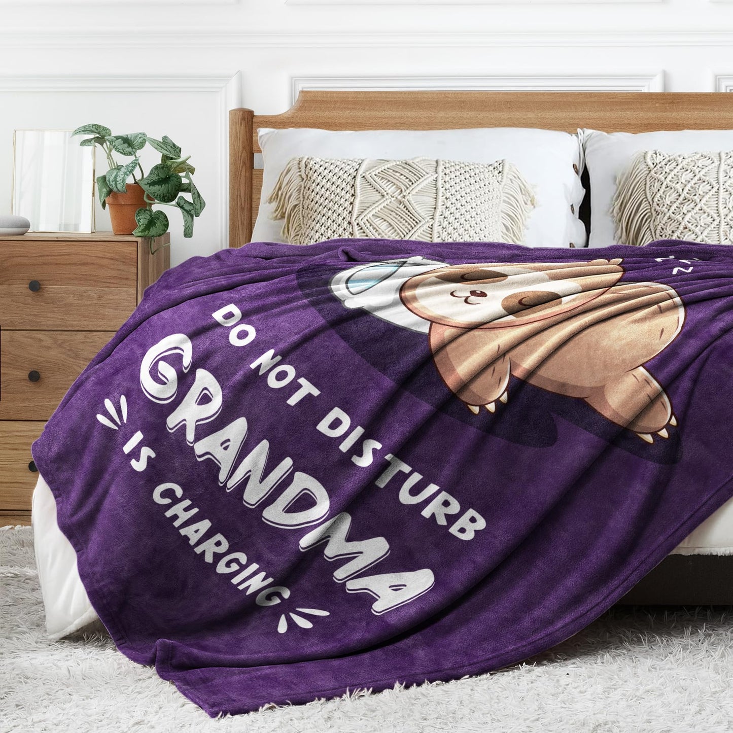 Funny Gifts for Grandma, Grandmas Birthday Gift from Grandkids, Grandma is Charging Sloth Blanket, Grandmas Gifts for Mothers Day Christmas, Soft Sloth Blanket for Grandmother 60" x 50"