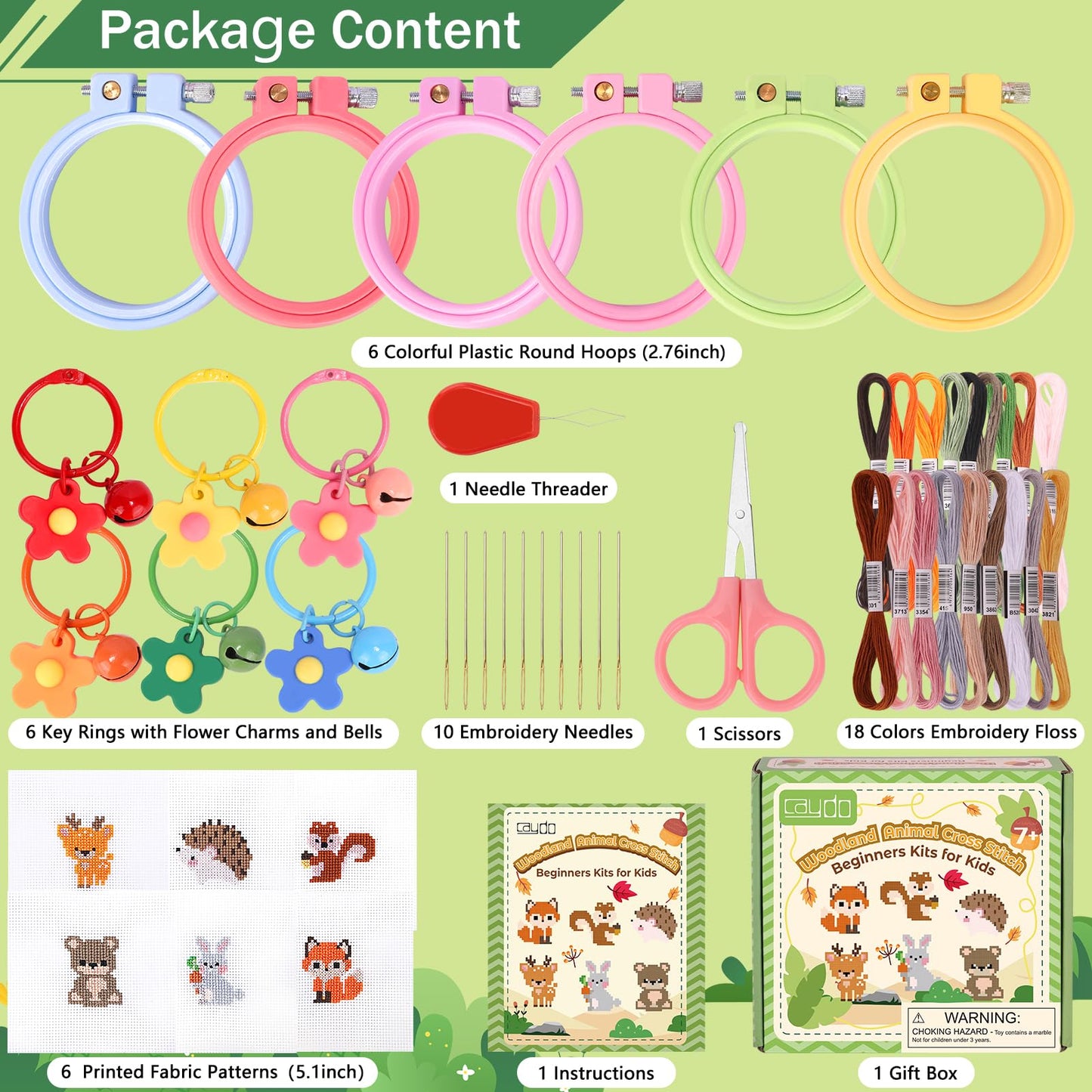 6 Pieces Cross Stitch Kit for Kids Embroidery Kits with Woodland Animal Patterns Needlepoint Kit Kids with Instructions for DIY Key Chain, Backpack Charms, Ornaments and Needle Craft