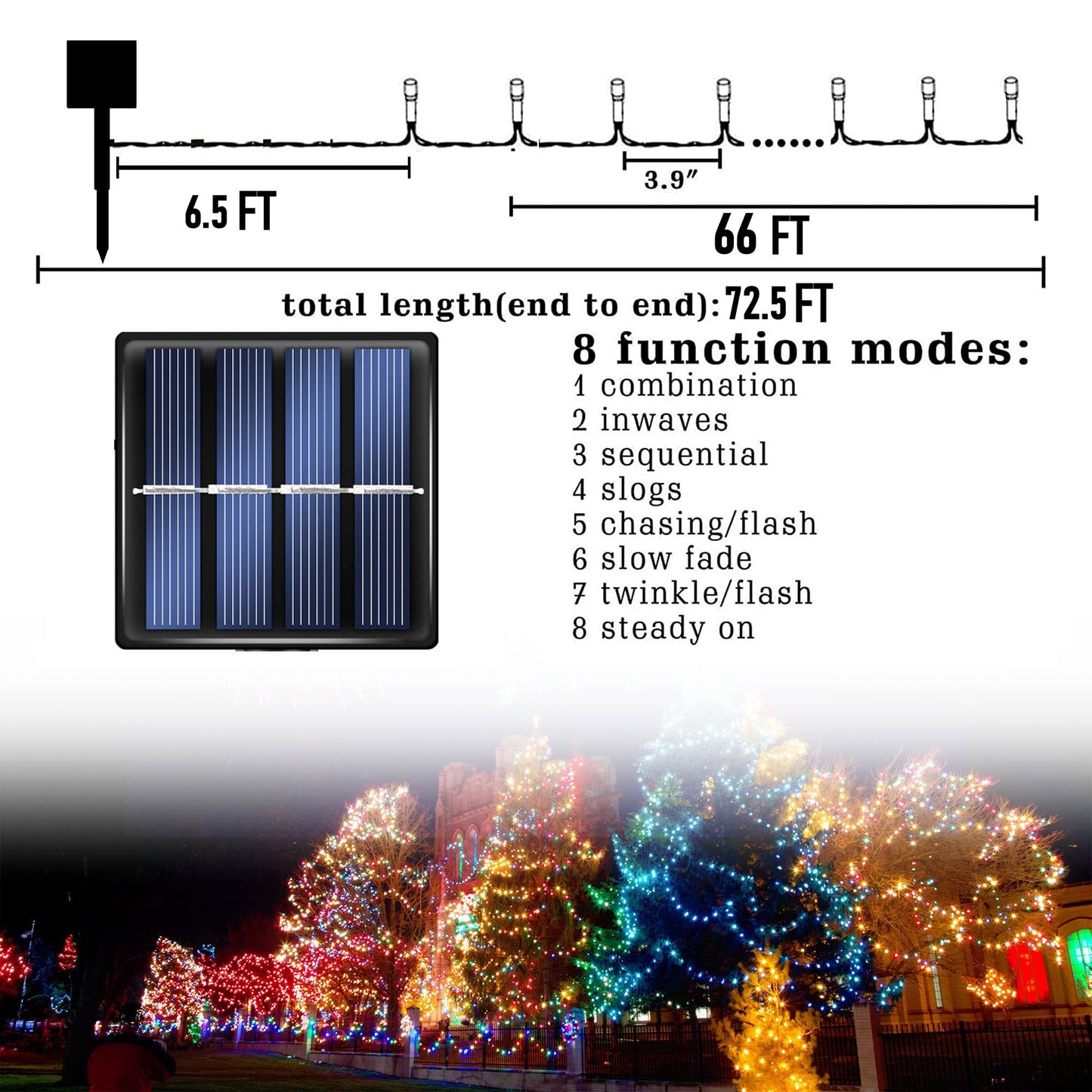 Dazzle Bright 2 Pack Total 400LED 132FT Green Christmas Solar String Outdoor Lights, St. Patrick's Day Solar Powered with 8 Modes Waterproof Fairy Lights for Patio Garden Tree Party Yard Decoration