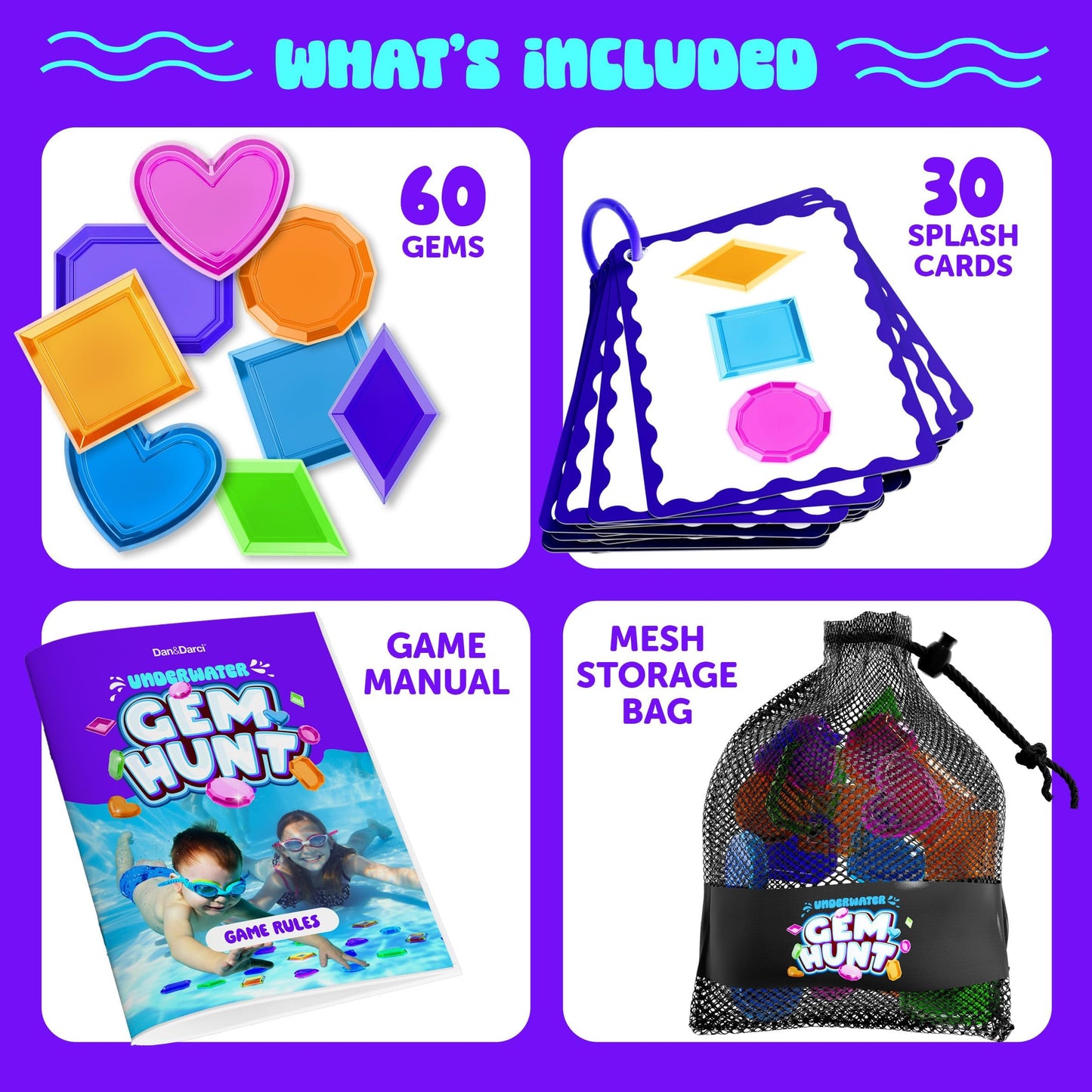 Dan&Darci Pool Gem Hunt Diving Game for Kids - Pools Toys for Kid Ages 6 7 8 9 10 11 12 Year Old - Water Games Swimming Dive Toy - Gifts for Girls, Boy Ages 6-8, 8-12, Summer Fun