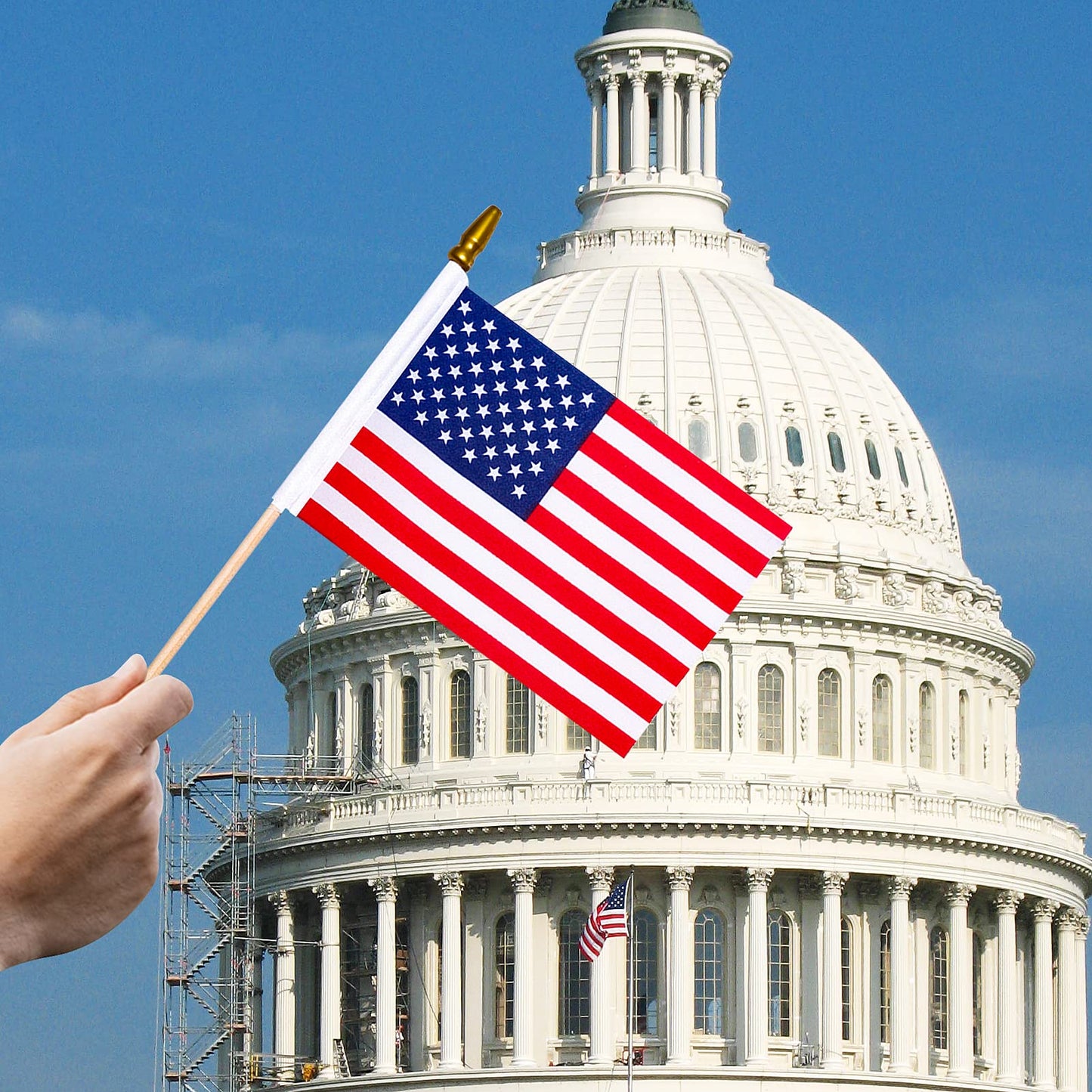 HOOSUN 12 Pcs Small American Flags On Stick,4th of July Decorations Small USA Flag On Stick,Mini 4''x6'' American Flags for Outside,Fourth of July Flag for Yard Lawn,Patriotic Memorial Day Decorations