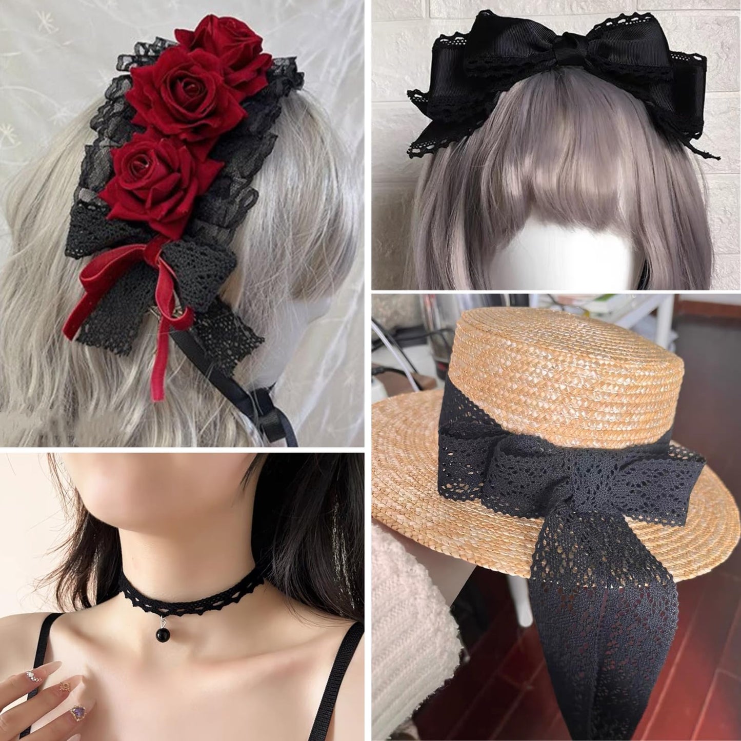 Black Lace Ribbon 15 Yards Cotton Lace Trim Crochet Sewing Lace for Crafts, Gift Wrapping, Decoration