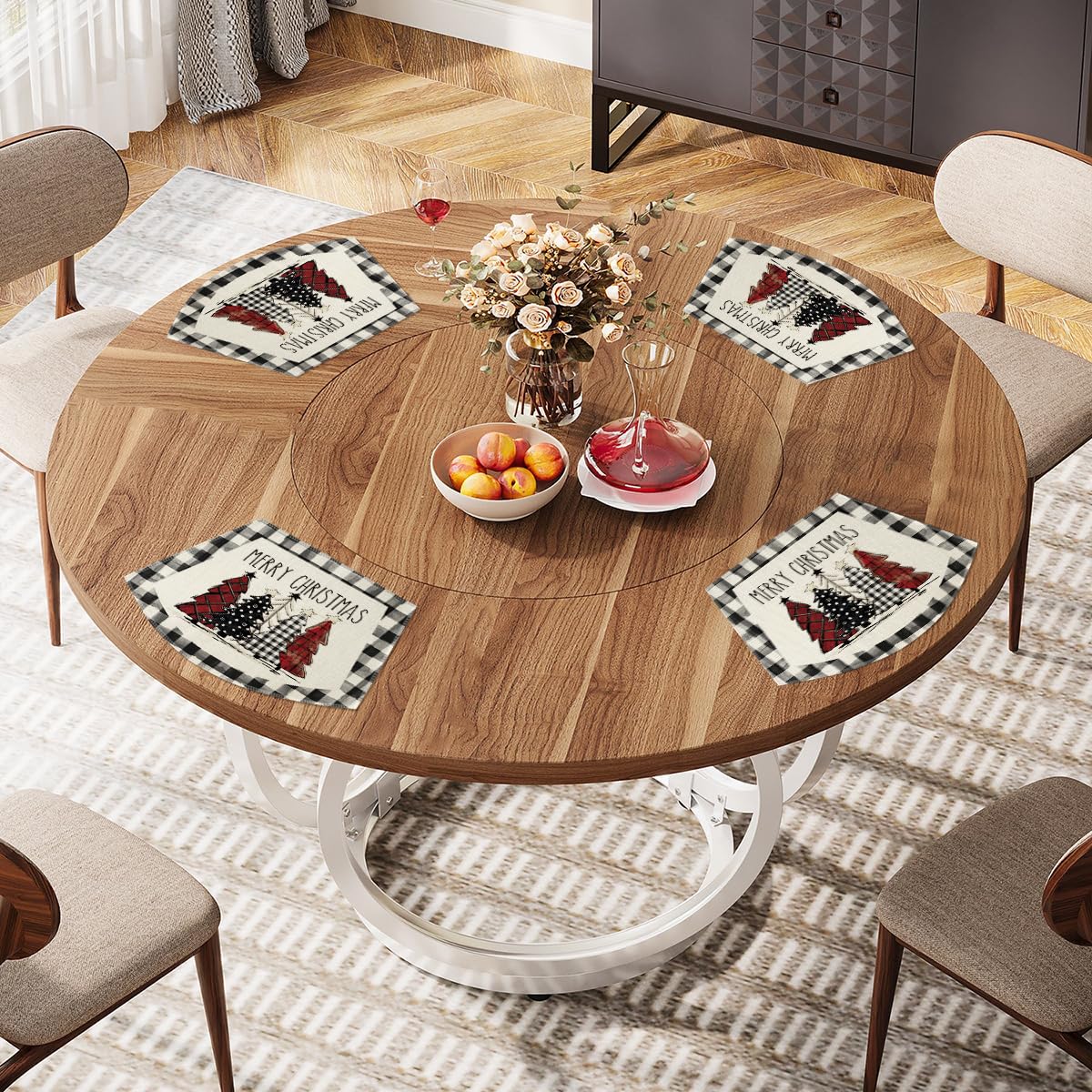 Artoid Mode Christmas Trees Wedge Shape Placemats for Round Table Set of 6, Winter Seasonal Kitchen Dining Table Decoration for Indoor Party Home