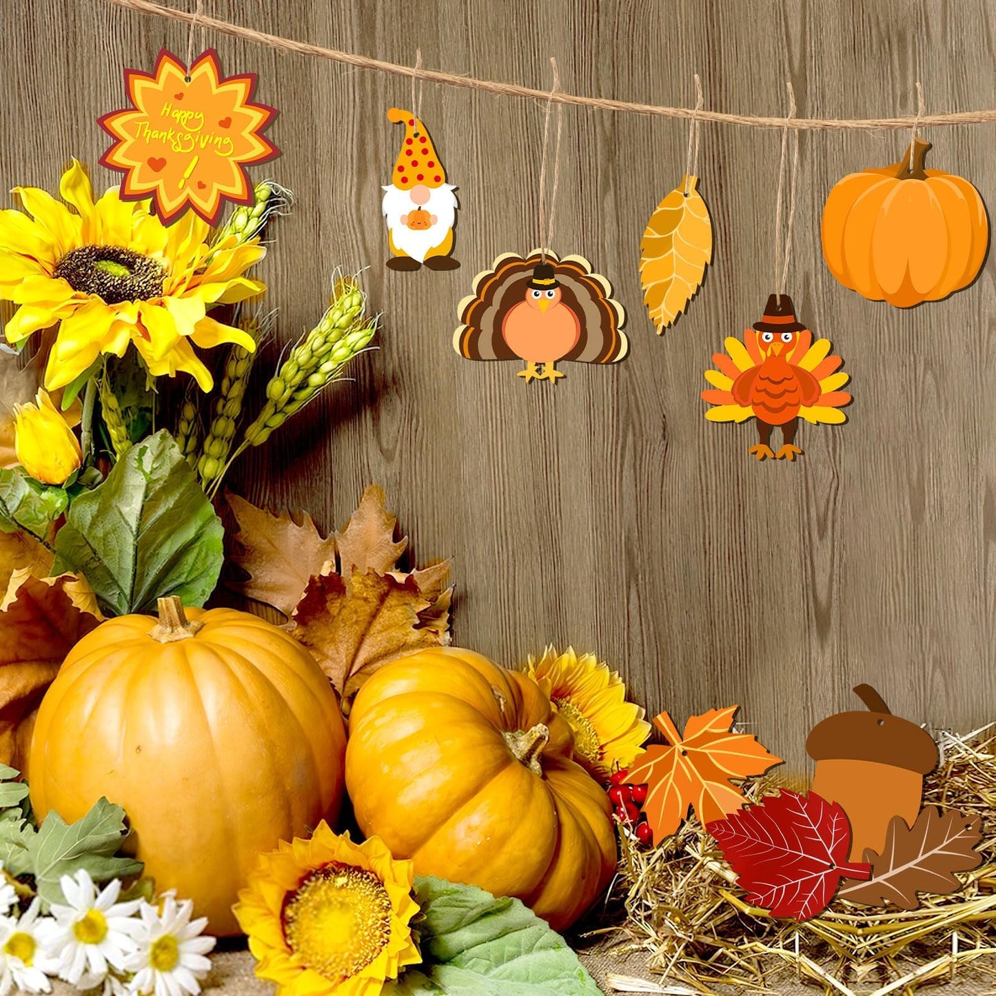 50 Pieces Thanksgiving Wooden Ornaments Fall Autumn Leaf Blanks Pendants Maple Leaves Pumpkin Unfinished Wood Slices Hanging for Fall Party Festivals DIY Crafts Decoration, 10 Styles