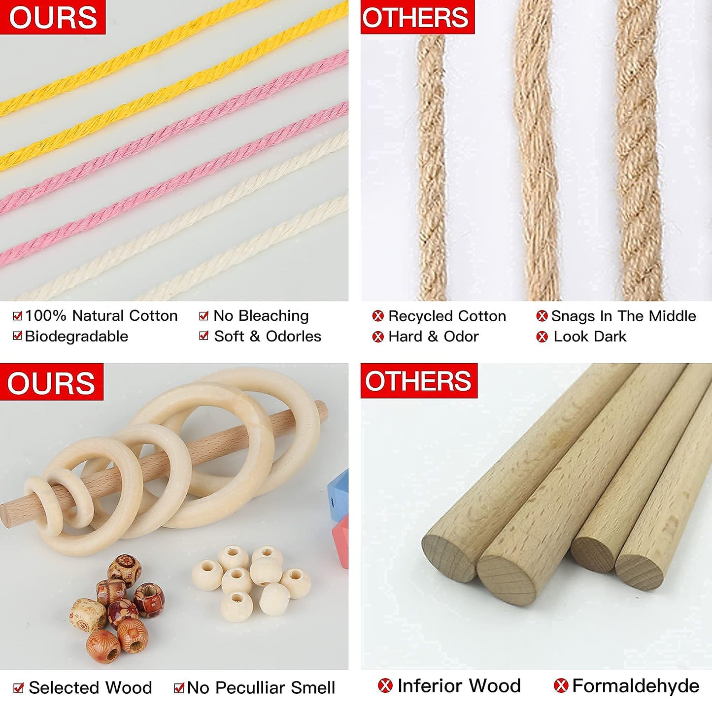 LECZIVOEN Macrame Kit, All in Macrame Supplies 109Yards x 3mm Macrame Cord,DIY Macrame Kit for Adults Beginners, Macrame beads with Wooden Rings and Wooden Sticks for Macrame Plant Hanger Kit