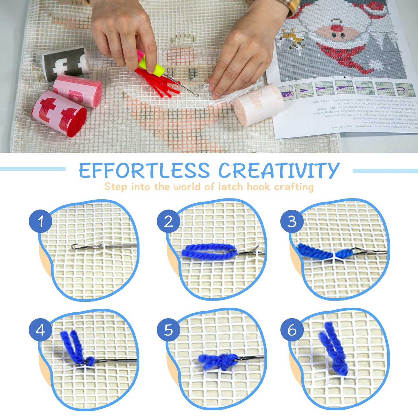 Latch Hook Kit, Christmas Latch Hook Kits for Adults DIY Decorative Pillowcase Embroidery Cross Stitch Arts Craft for Home Sofa Furniture 17X17inch Christmas Snowman