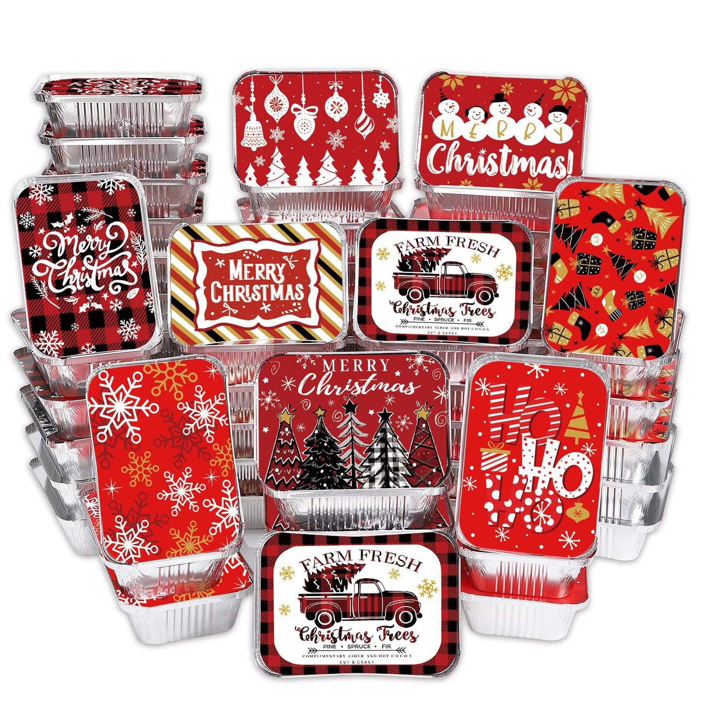 36PCS Christmas Aluminum Food Containers with Lids 9 Styles Merry Christmas Foil Leftover Containers Disposable Cookie Tins Storage Pans for Winter Holiday Gift Giving Party Supplies (Style A)