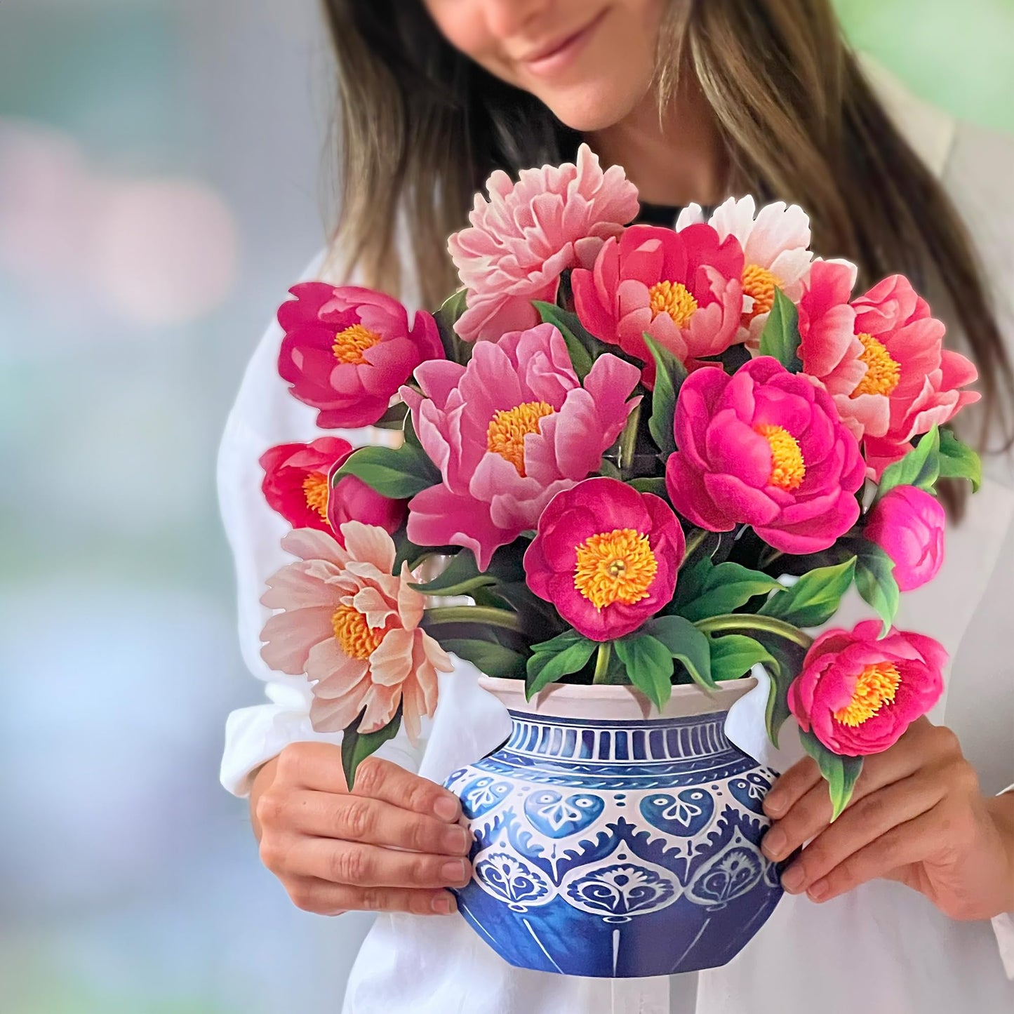 Freshcut Paper Pop Up Cards, Paper Flower Bouquet 3D Popup Greeting Cards with Note Card & Envelope, Birthday Card, Anniversary Card, Get Well Gifts for Women, 12" Peony Paradise