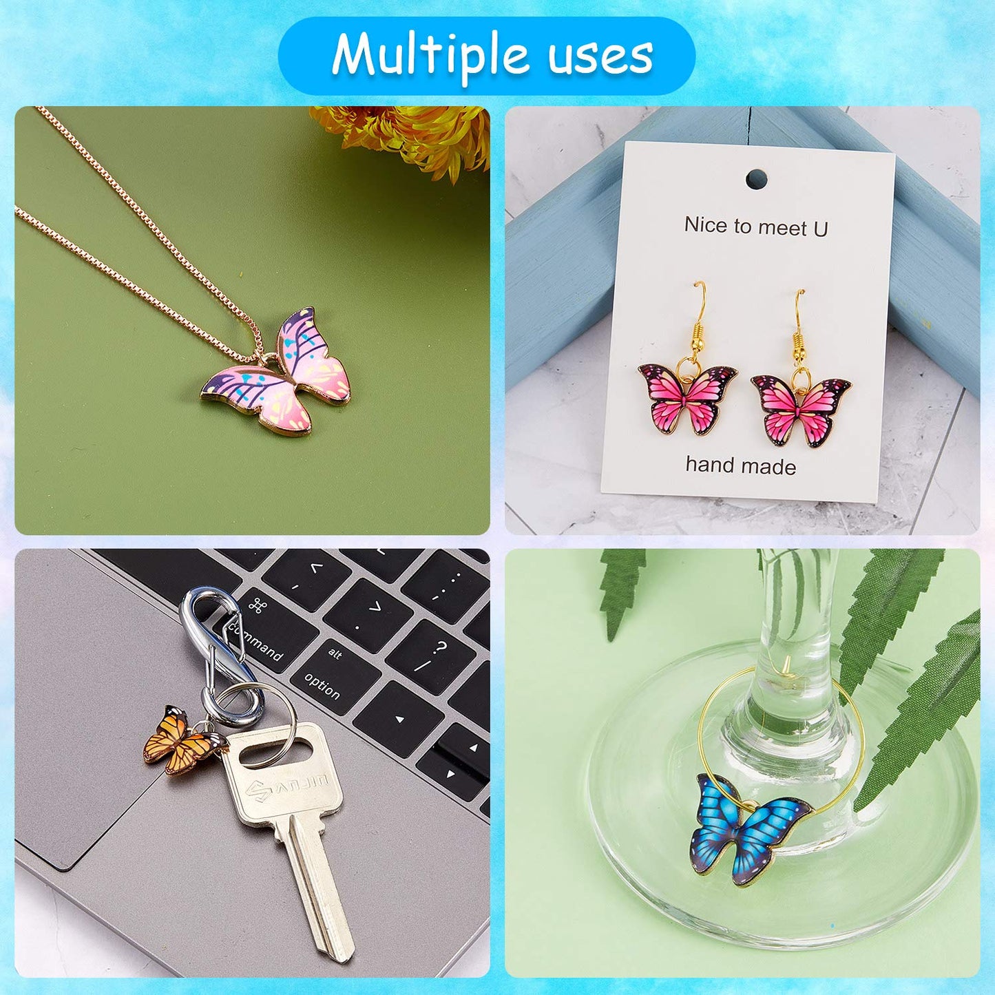 56 Pieces Butterfly Charms Butterfly Pendants Kawaii Charms for Jewelry Making DIY Necklace Bracelets Accessories