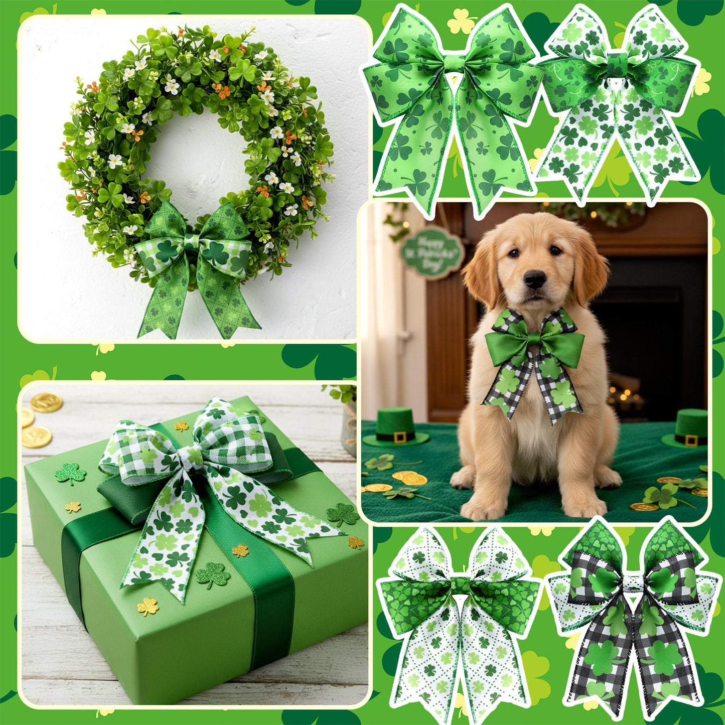 12 Rolls St Patrick's Day Wired Edge Ribbon for Wreaths 2 Inch x 60 Yards St Patrick's Day Shamrock Print Grosgrain Ribbon for Gift Wrapping Hair Bow Sewing Wreath Party Supplies 12 Styles