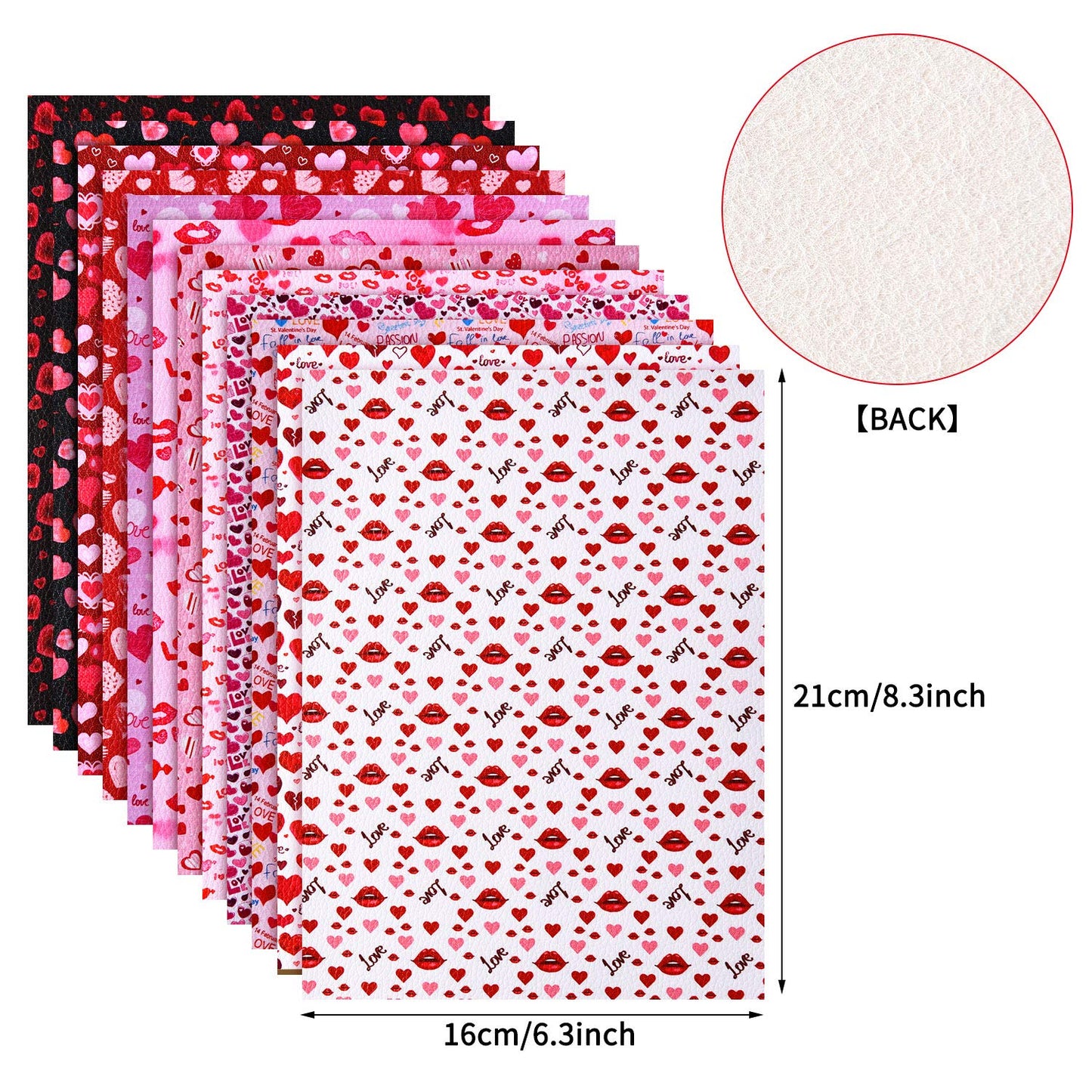 12 Packs Valentine's Day Faux Leather Sheets for Crafts with Heart Love Pattern Prints and Fabric Canvas Back for Valentine's Day DIY Crafts Decor, 6.3 x 8.3 Inch
