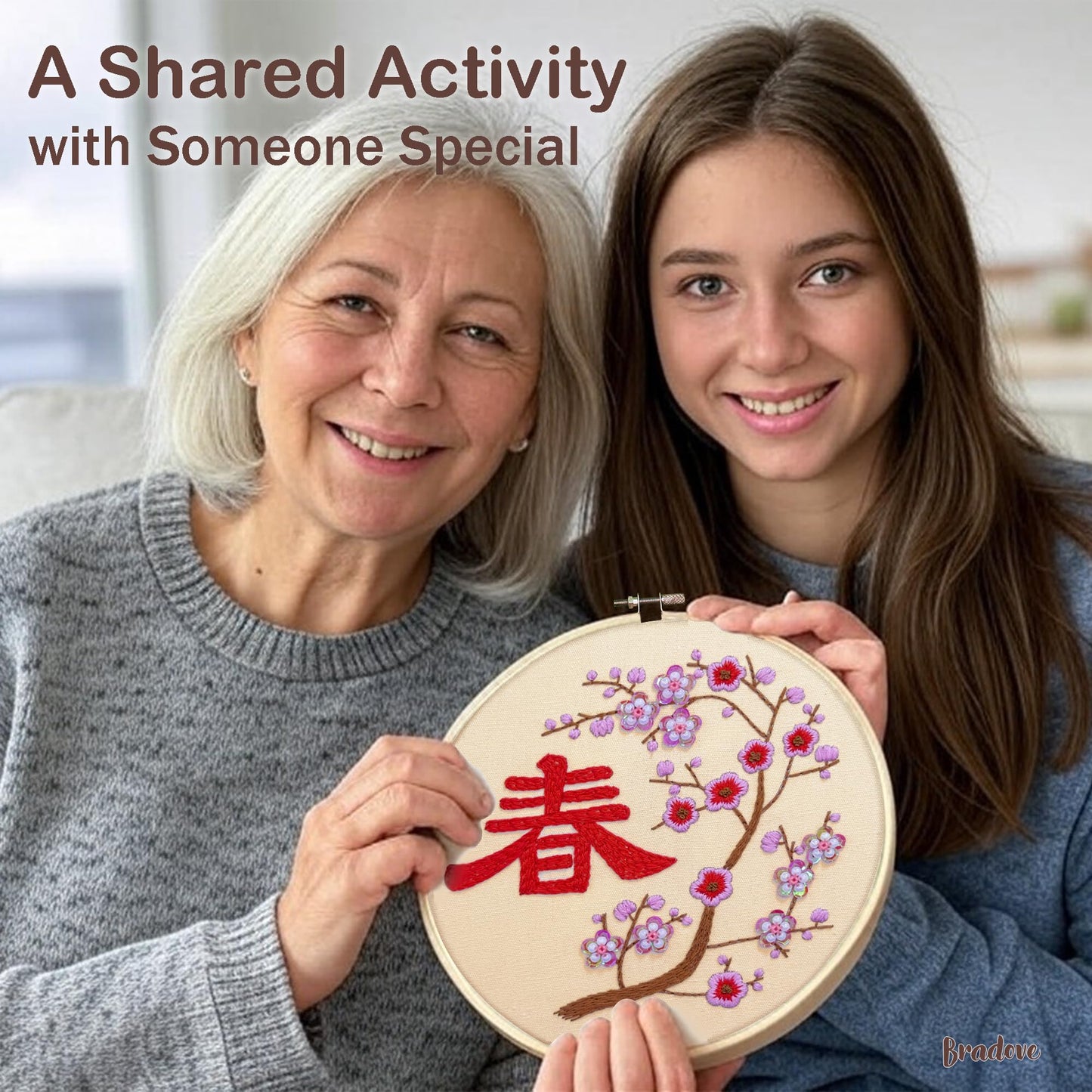 Bradove Lunar New Year Beginners Embroidery Kit for Adults Kids, Learn to Embroider Oriental Patterns, Stitches Kit, Bead Embroidery Kit, Beginner Embroidery Practice