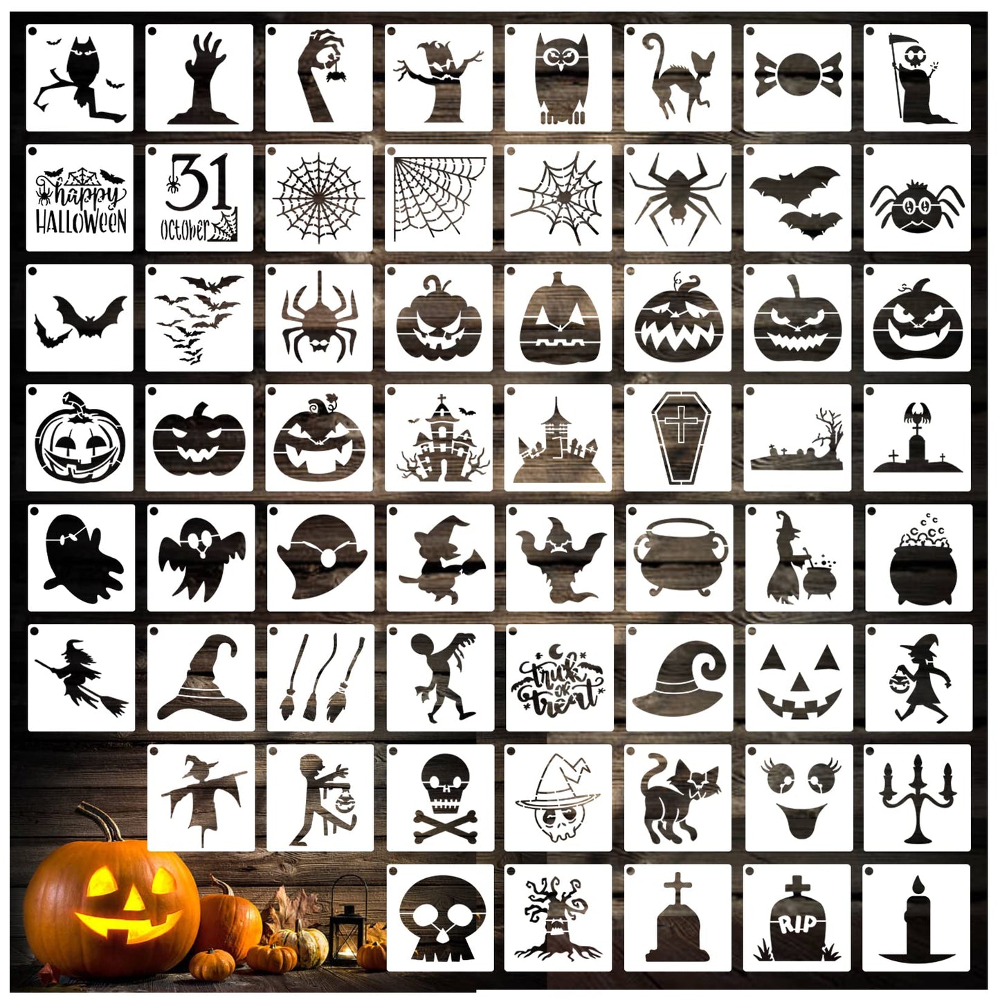 Small Stencils for Painting on Wood Reusable, 3 Inch Reusable Stencil for Craft Ornament Paint Template Stencils for Wall Card Rock Wood Signs Coasters Canvas Home Decor (Halloween)