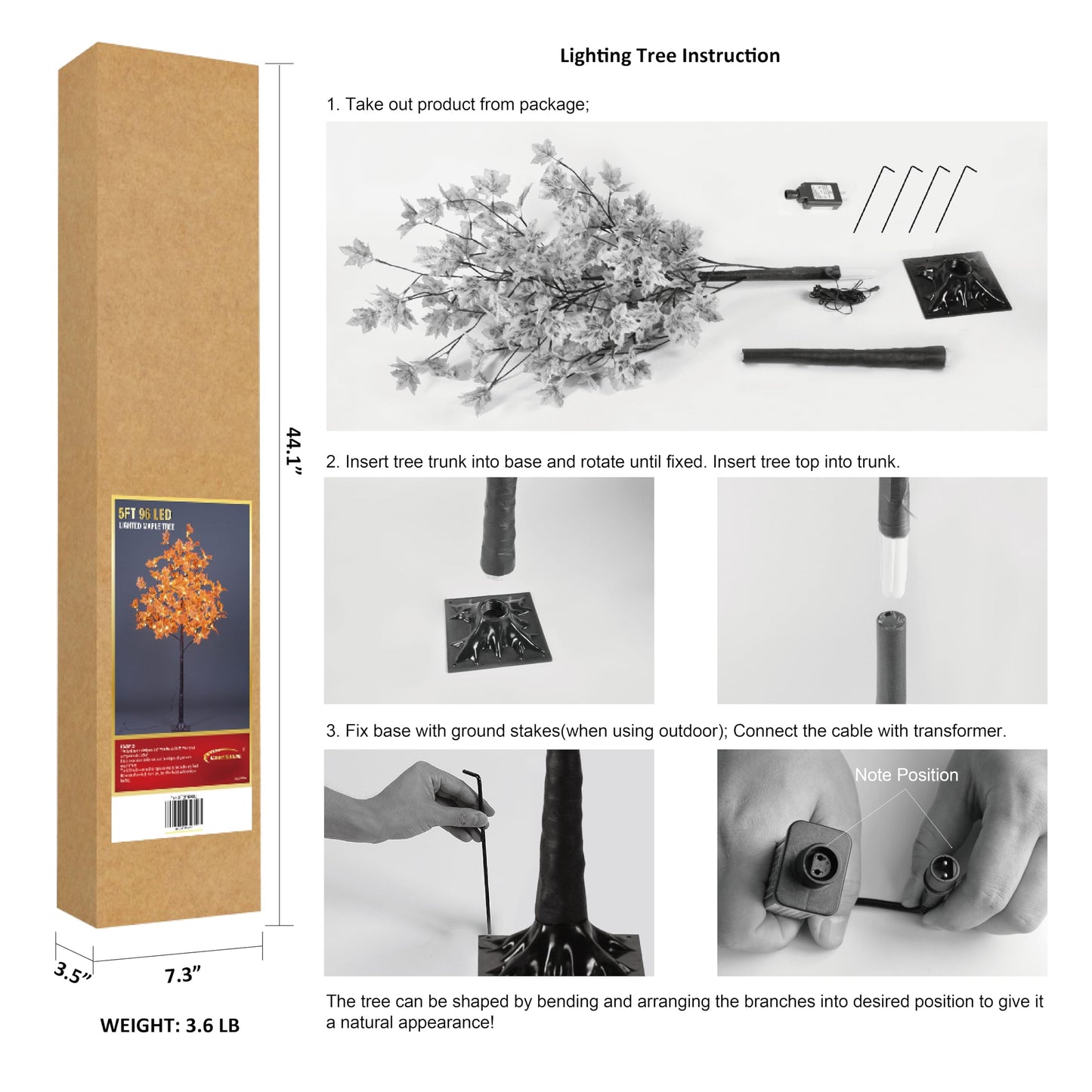 LIGHTSHARE 5FT 96LED Artificial Lighted Maple Tree Warm White Halloween Fall Decorations Indoor Ourdoor, Orange