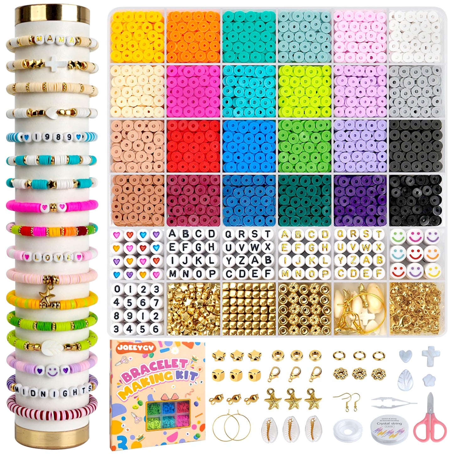 5500pcs Clay Beads Bracelet Making Kit 24 Colors Flat Preppy Beads for Friendship Bracelet kit with Letter Beads Jewelry Making Set for Beginners Gifts for Girls Ages 6-12