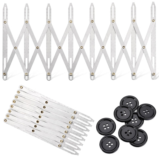 9 Pieces Expanding Sewing Gauge Aluminum Sewing Gauge Quilting Button Sewing Tool 24 Inch Equal Space Divider Expandable Sewing Tools with Black Buttons for Crafting Pleating Button Space