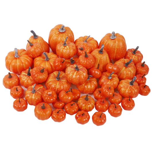 46 Pcs Assorted Size Artificial Pumpkins Fall Decorations, Orange Foam Pumpkin Autumn Decor, Decorative Faux Pumpkin for Harvest Thanksgiving Table Centerpiece Mantle Bowl Wedding Party